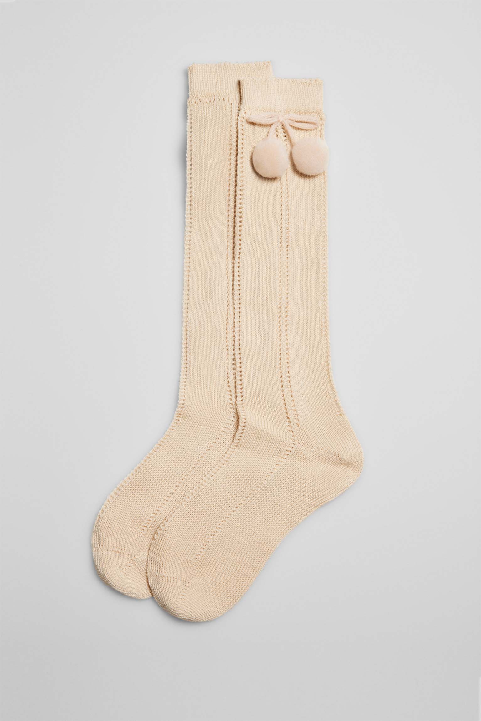 Calcetines calados largos infantiles beige