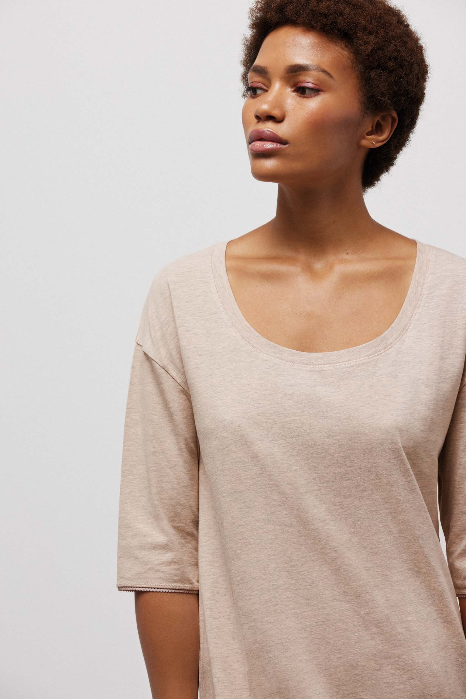 Camisón algodón orgánico manga larga beige