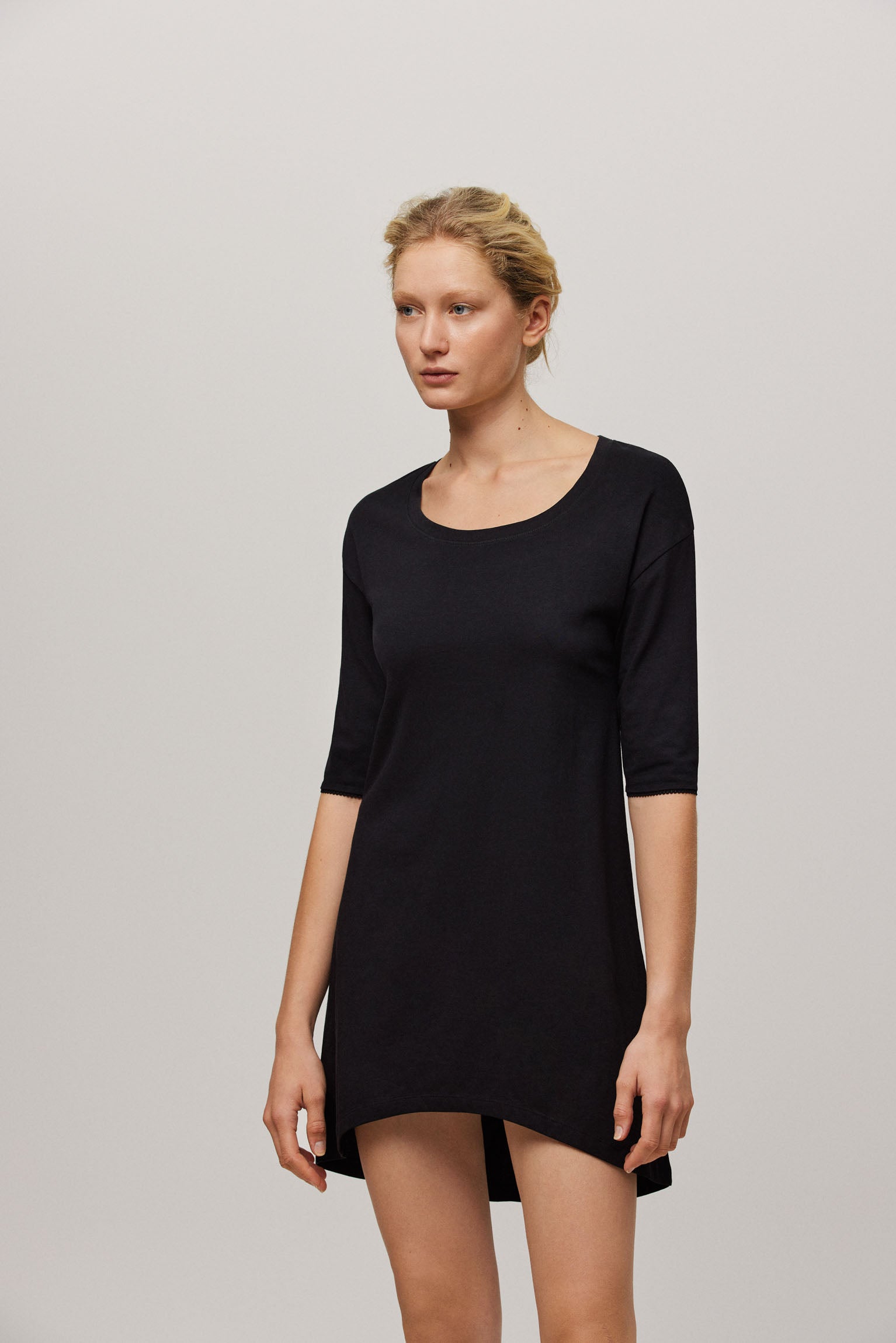 Camisón algodón orgánico manga larga negro