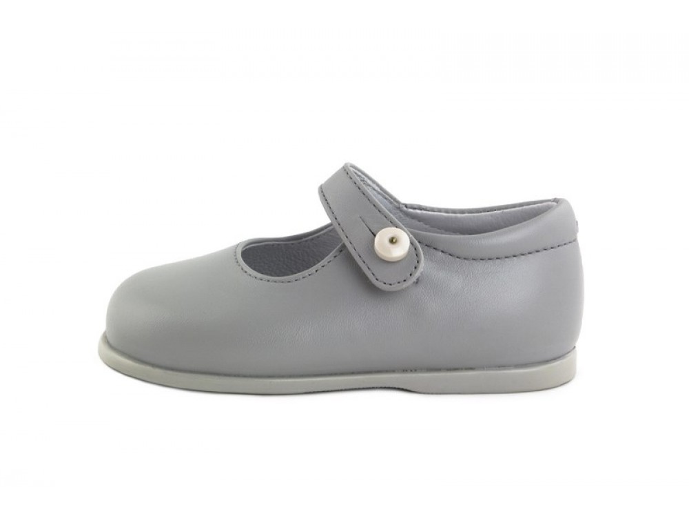 Merceditas piel gris claro con botón 10311 Jeromín