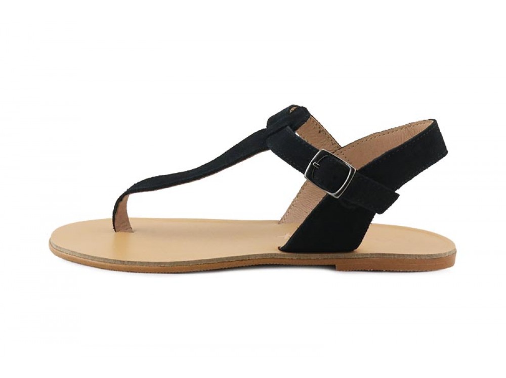 Sandalia de dedo en serraje negro con hebilla Pepa y Cris