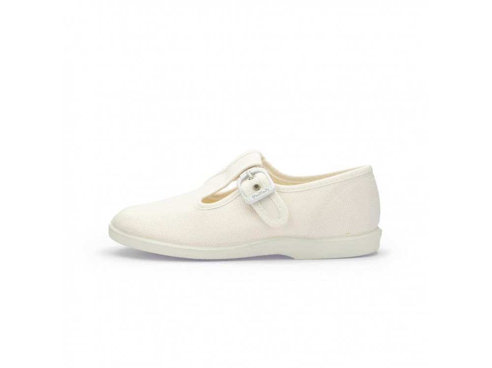 Sandalia lona blanca con hebilla 1200 de Vul-Ladi
