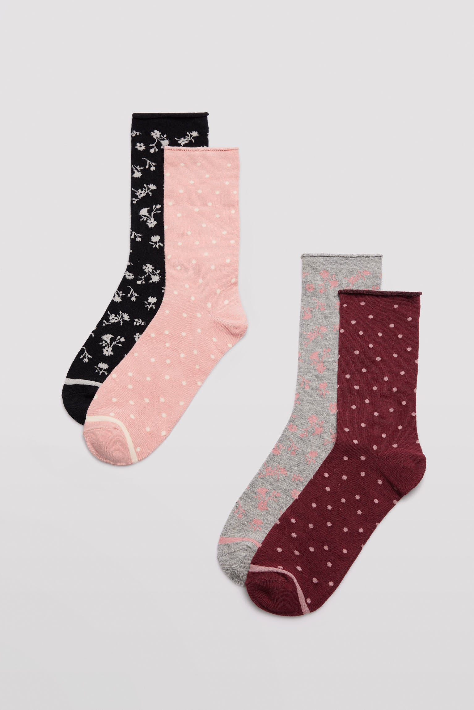 Pack 4 calcetines de mujer sin puño estampados clásicos