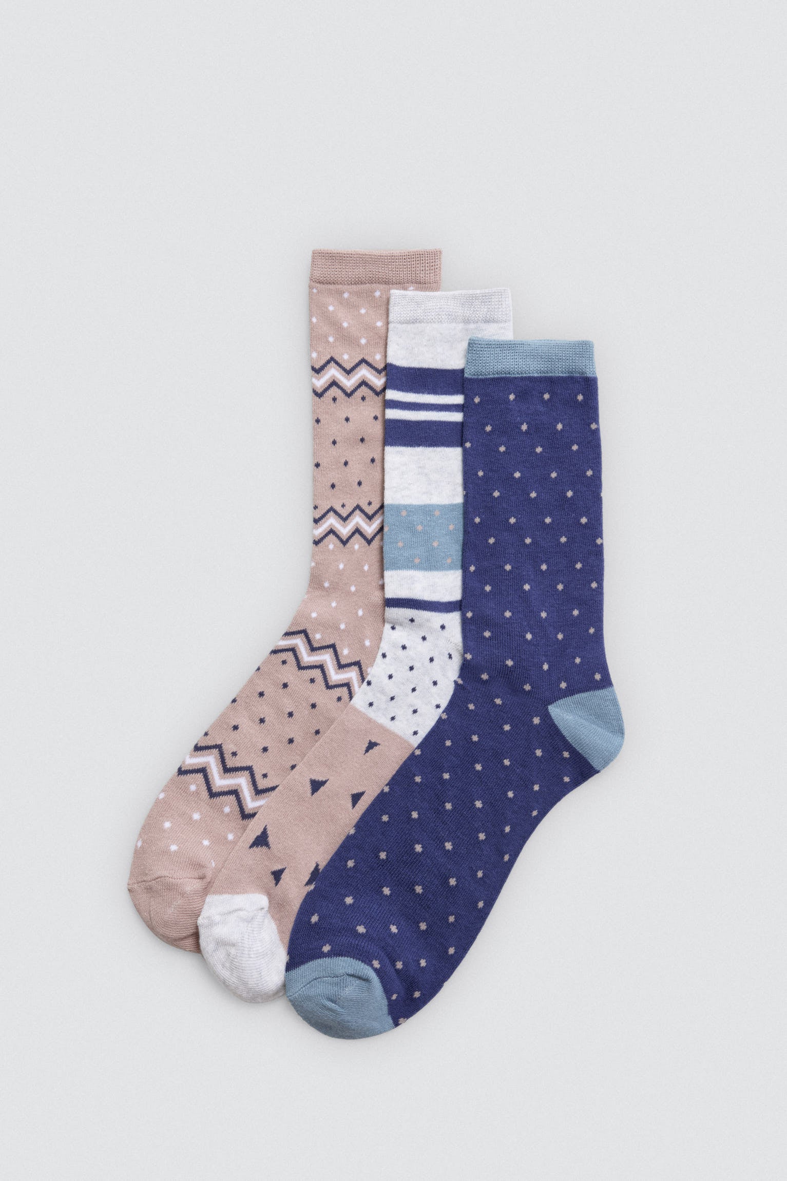 Pack 3 calcetines estampados beige y azul