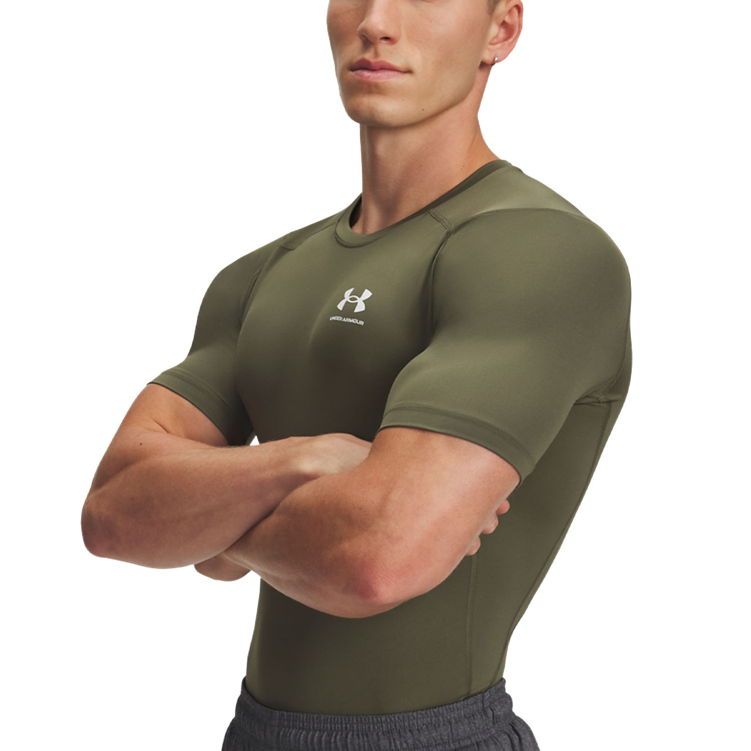 Under Armour HeatGear Compression Logo Camiseta Marine Od Green/White