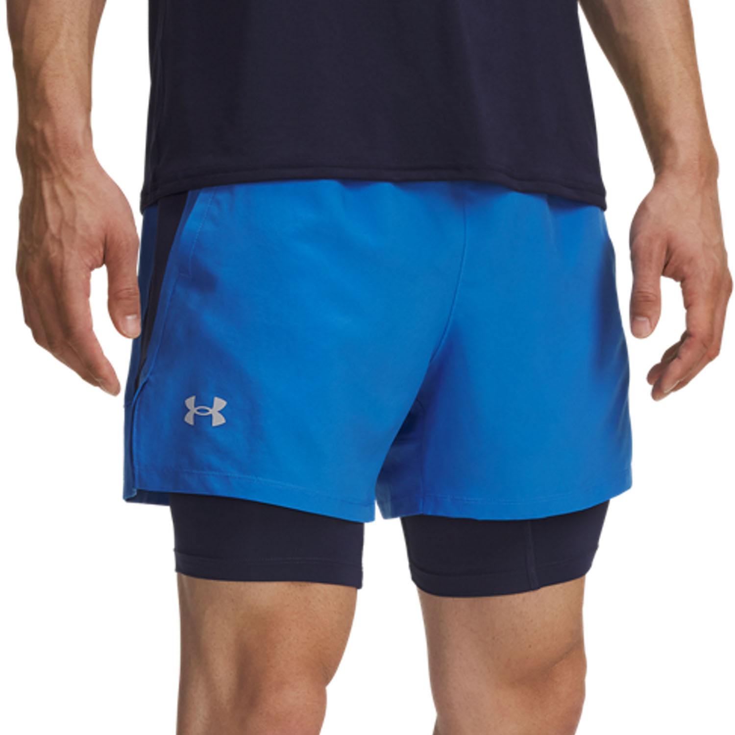 Under Armour Launch 2 in 1 5in Shorts Blue Atlantis/Washed Navy/Reflective