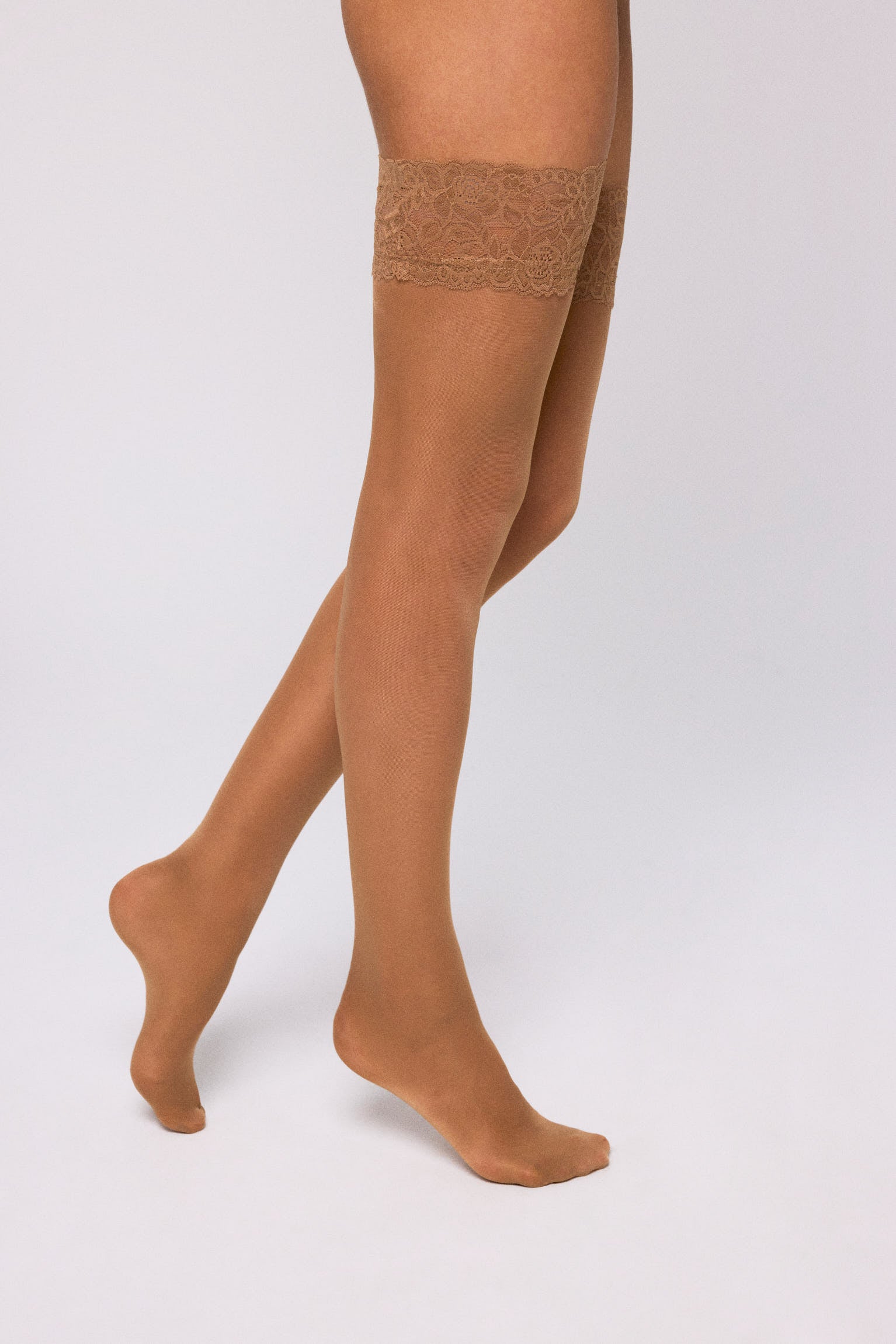 Media con liga de blonda 40 den beige