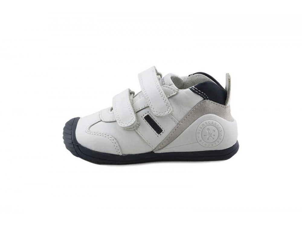 Deportivo piel blanco y azul con doble velcro Biomecanics