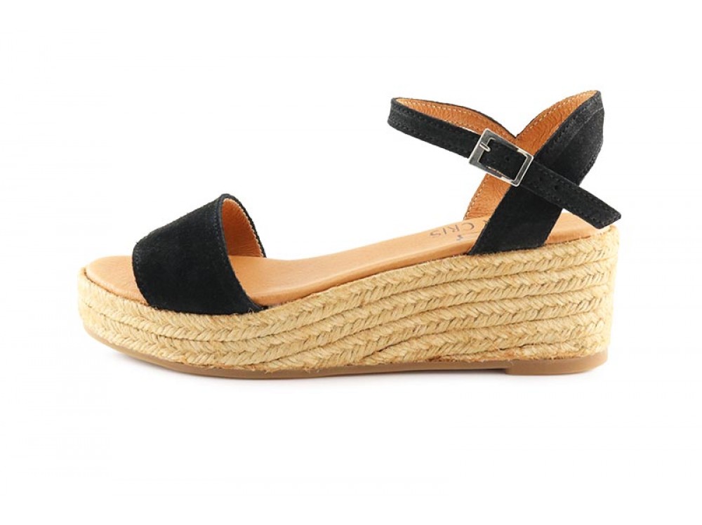 Alpargata abierta de plataforma en ante negro Pepa y Cris