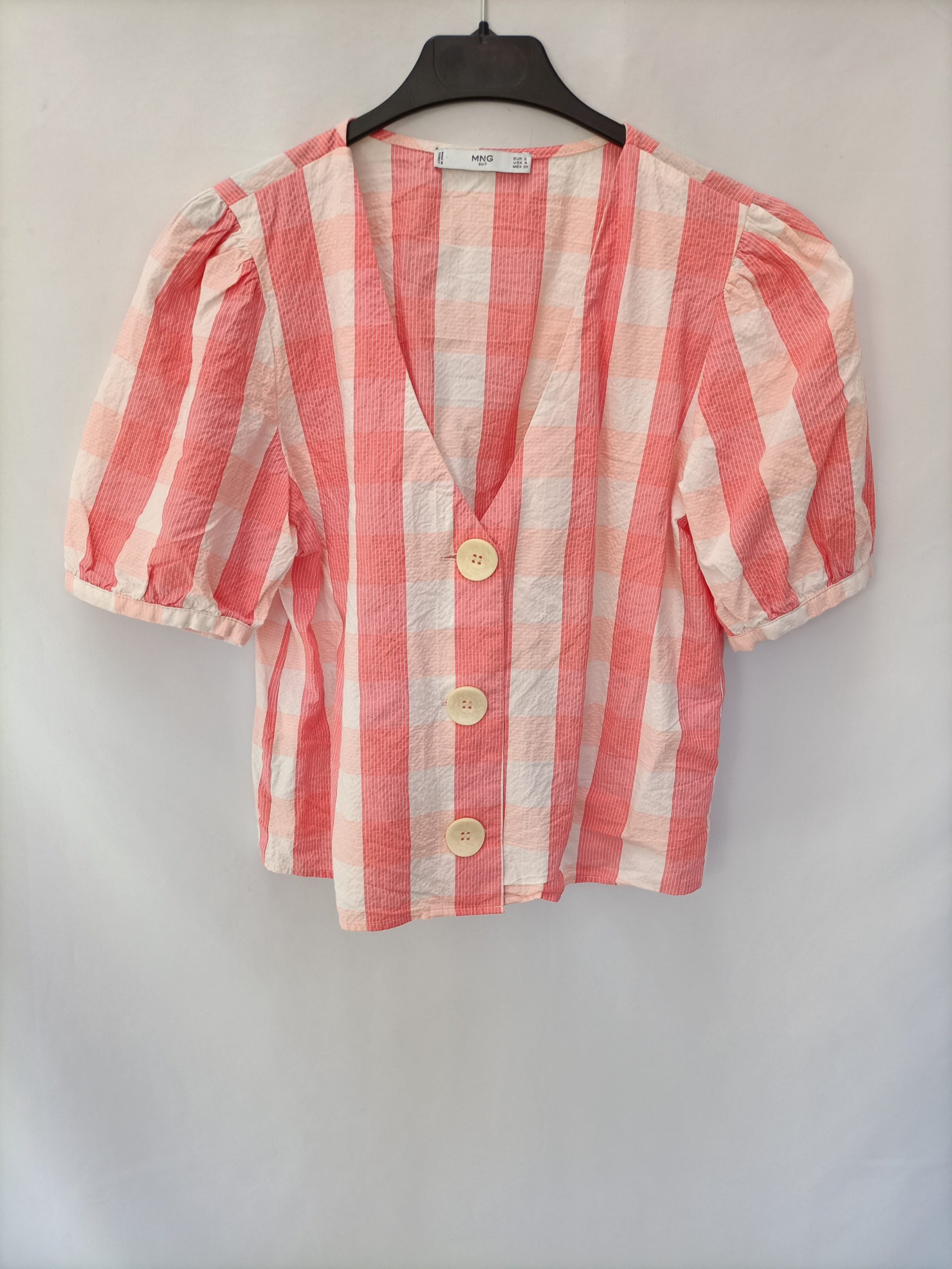 MANGO. Blusa cuadros salmón T.s