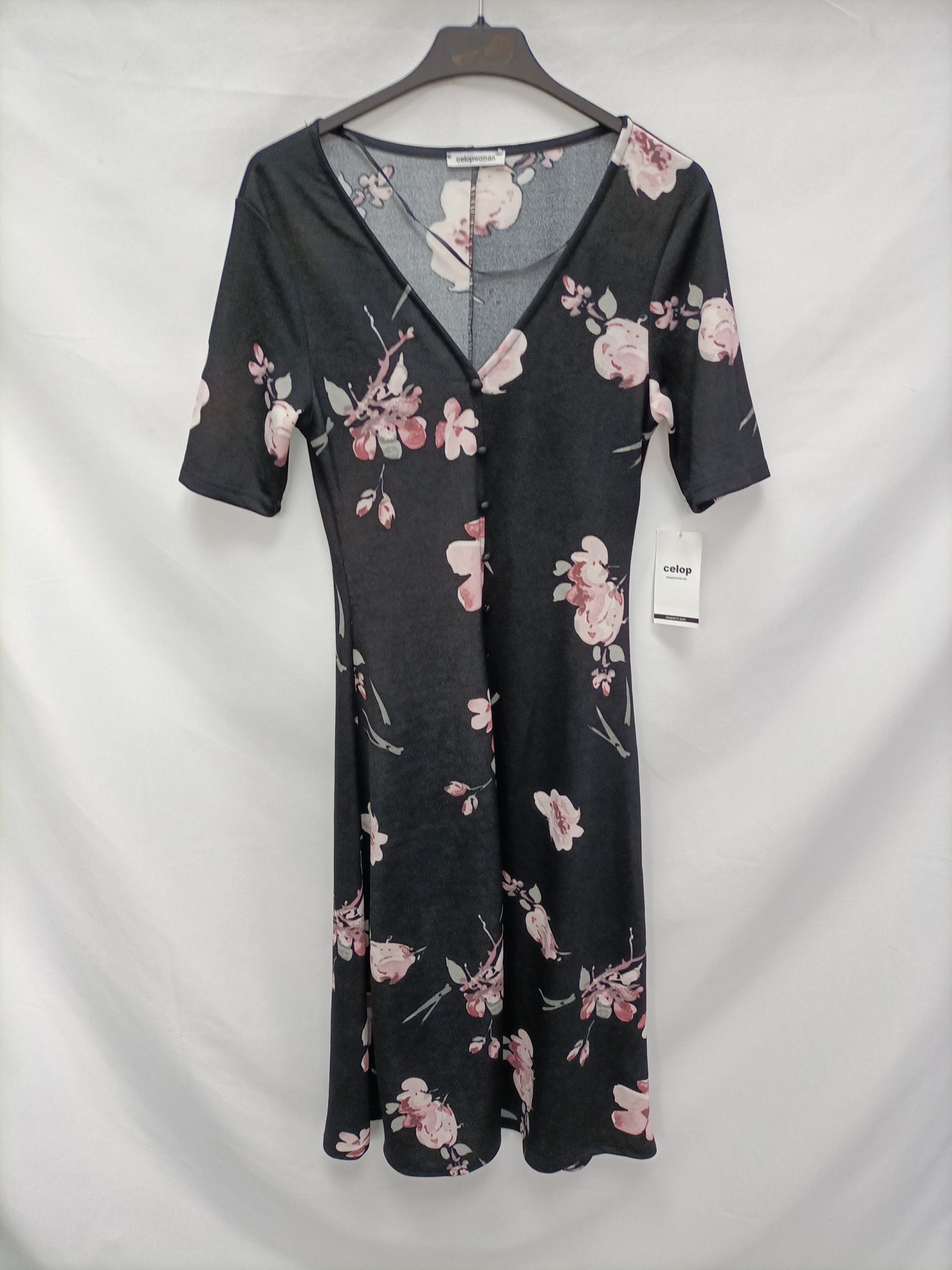 CELOP WOMAN. Vestido midi negro T.s