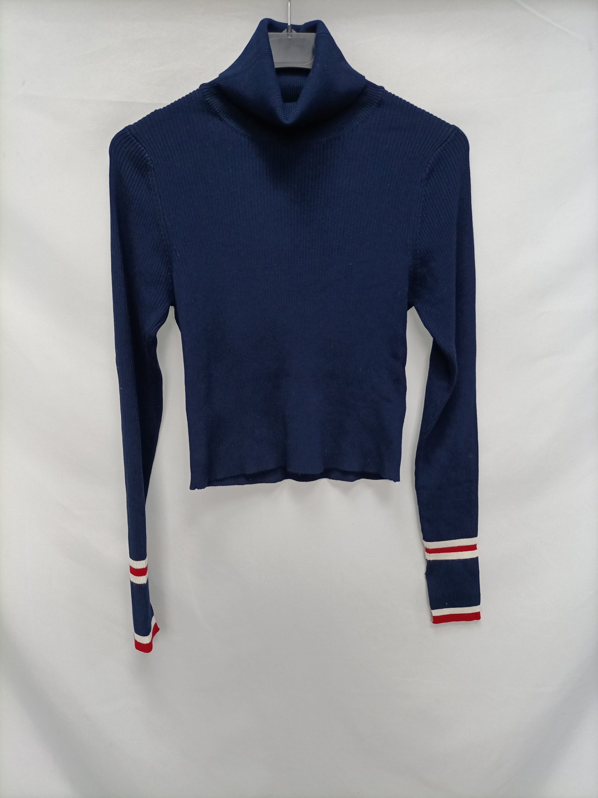 ZARA. Top azul canalé T.s