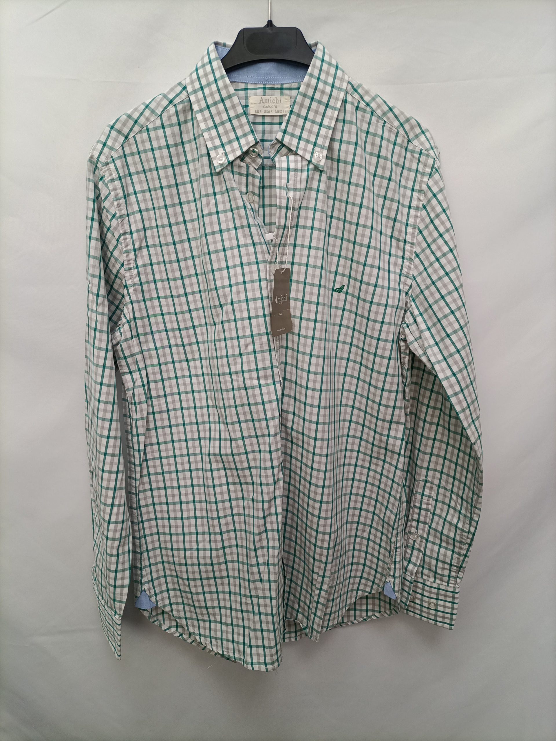 AMICHI.Camisa cuadros gris y verde