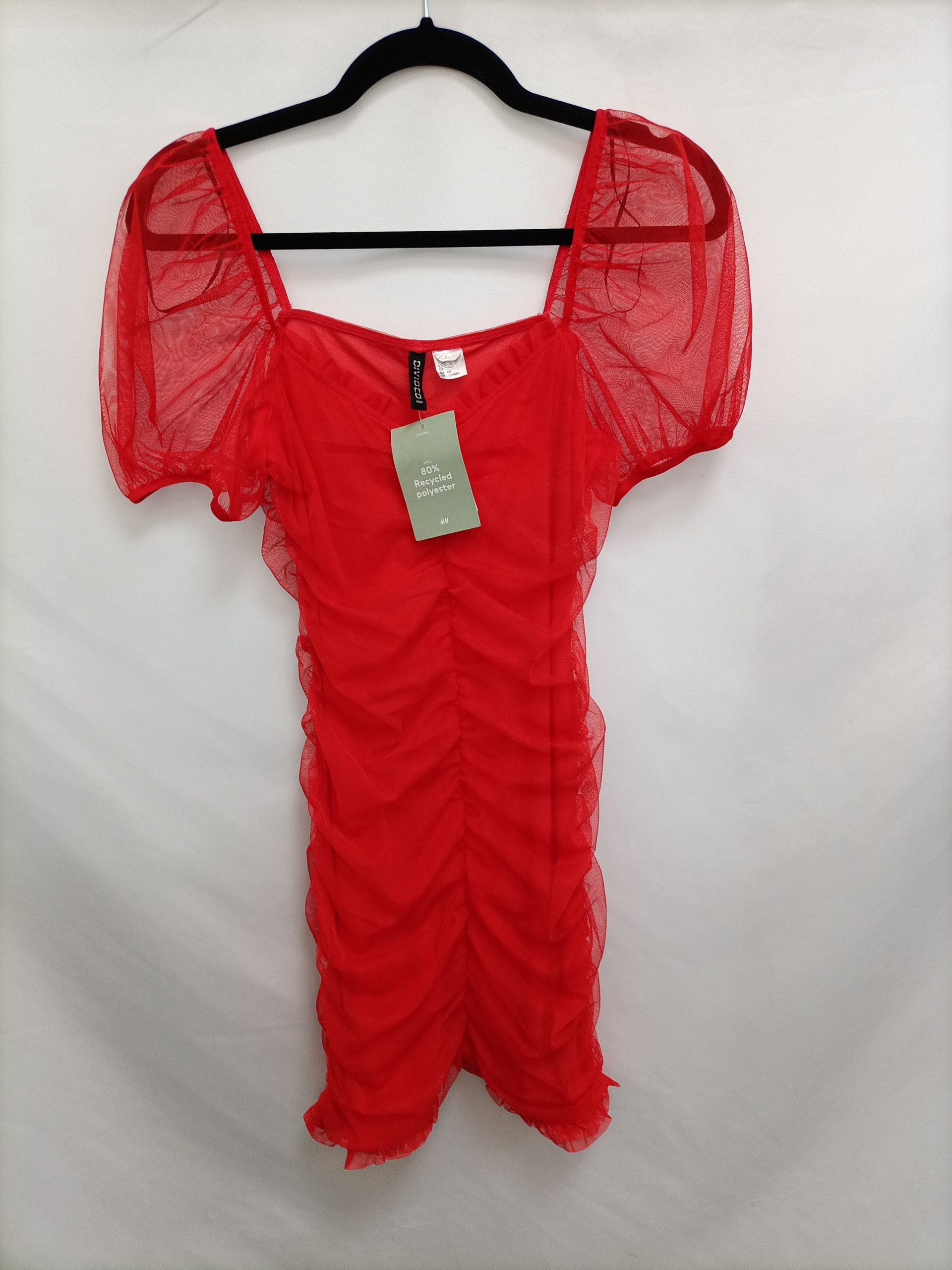 H&M. Vestido fruncido rojo T.s