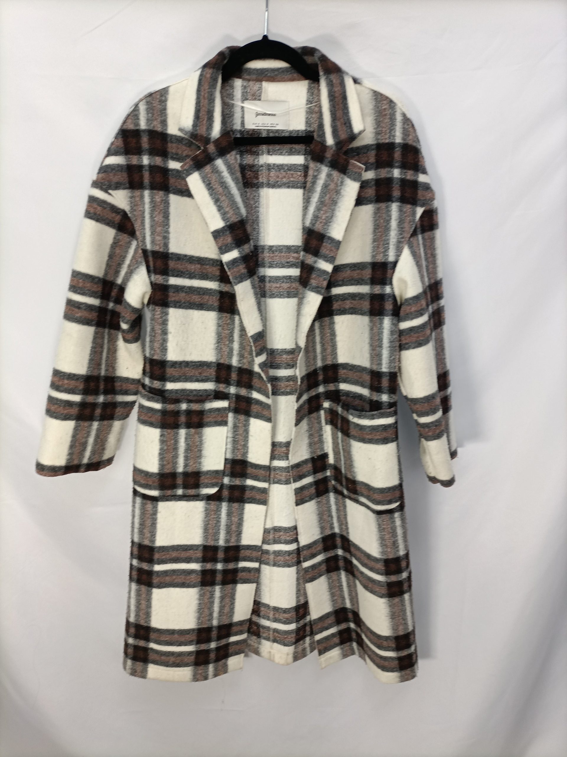 STRADIVARIUS. Abrigo largo cuadros T.s