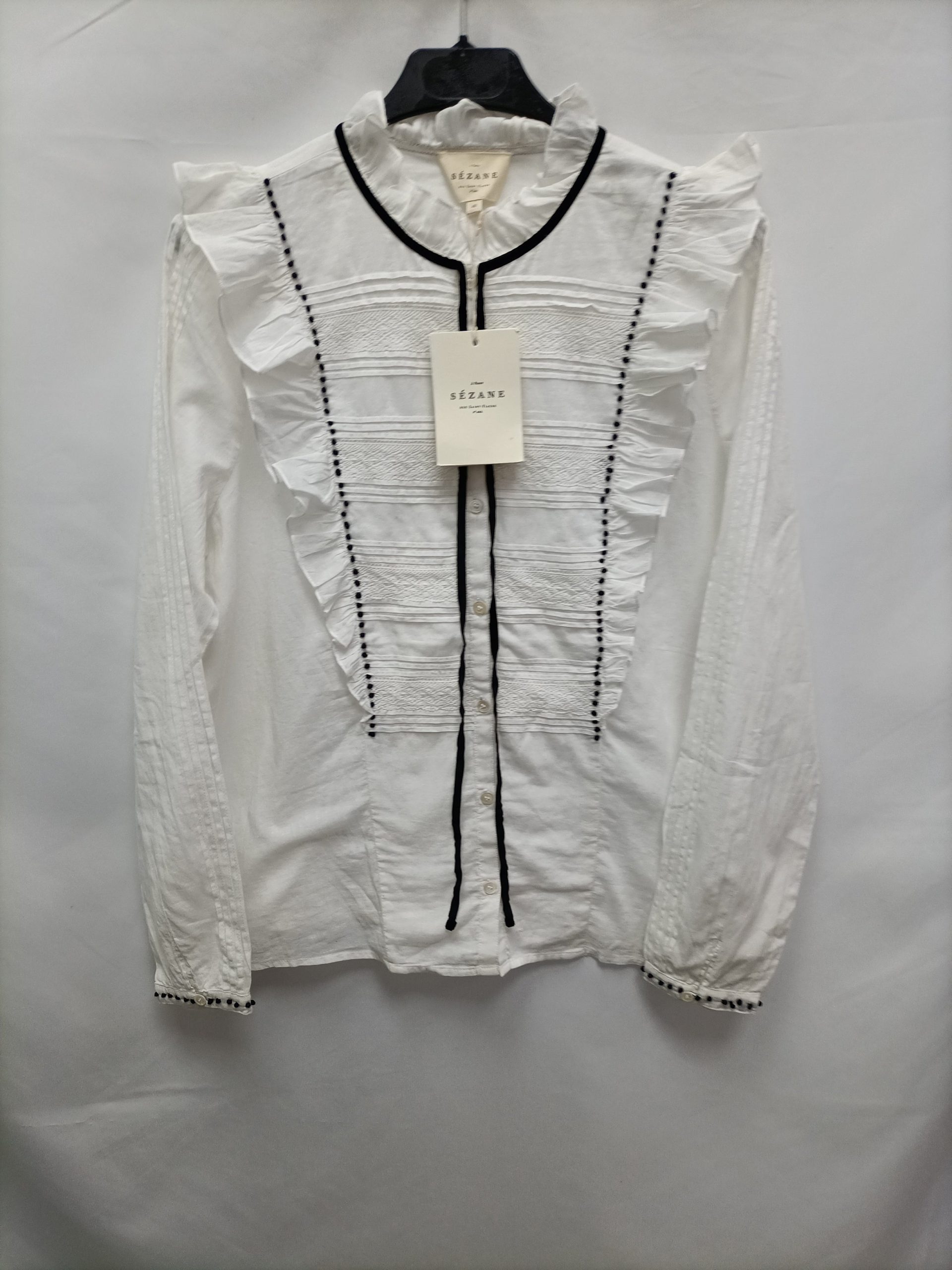 SEZANE. Blusa blanca volante T.40