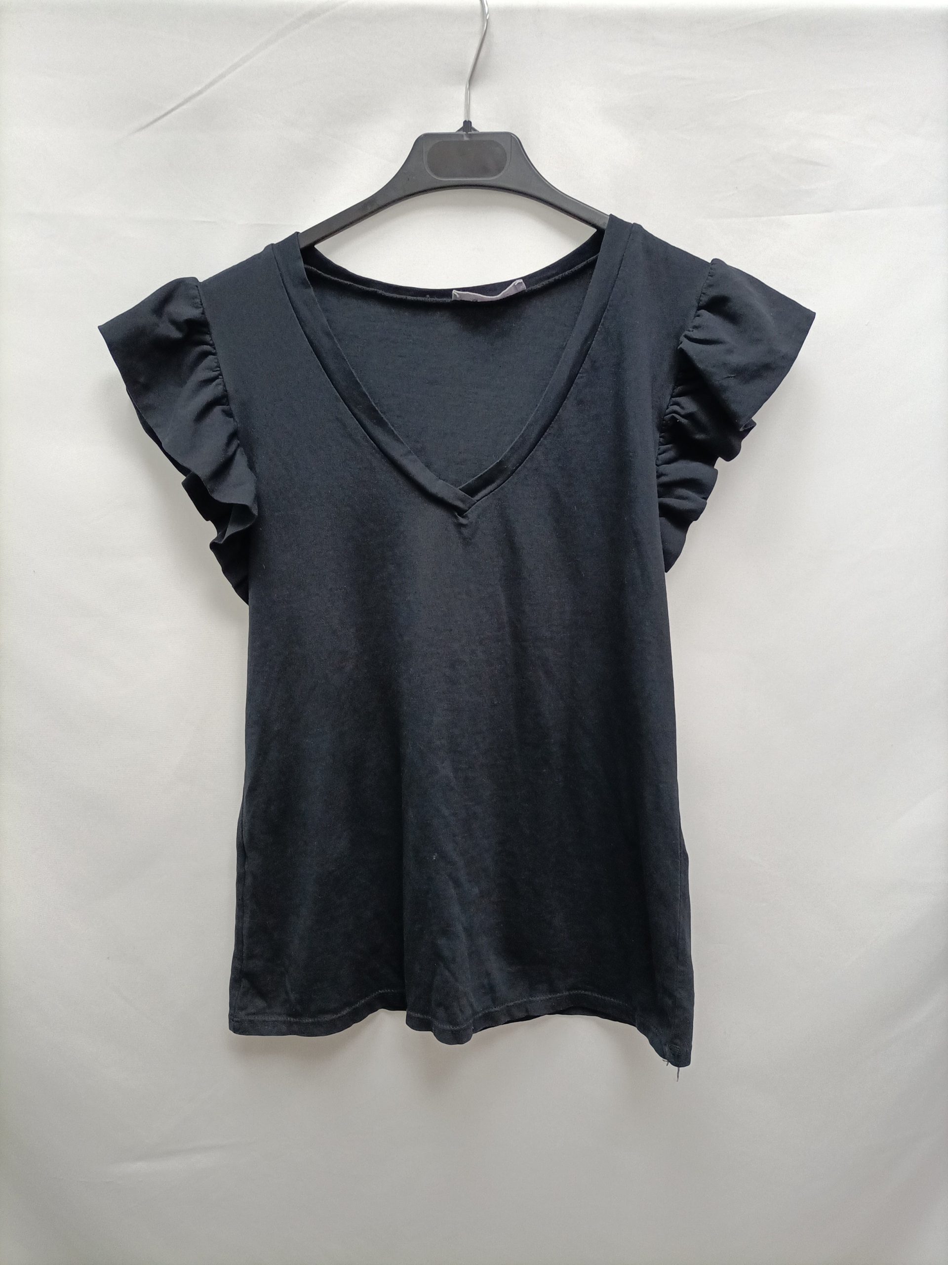 ALGO BONITO. Camiseta azul volantes T.3(l)