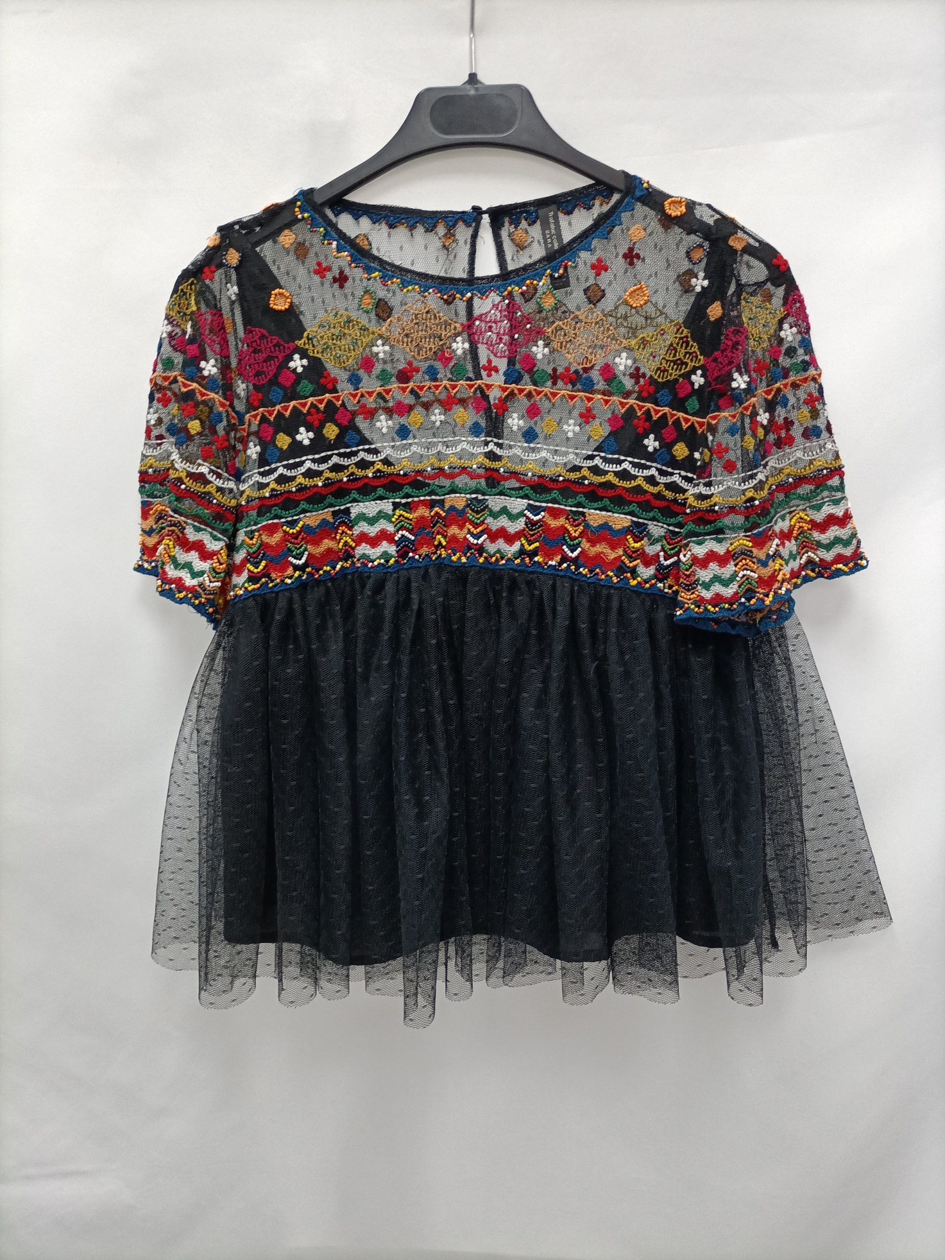 ZARA. Top tull bordado T.xs