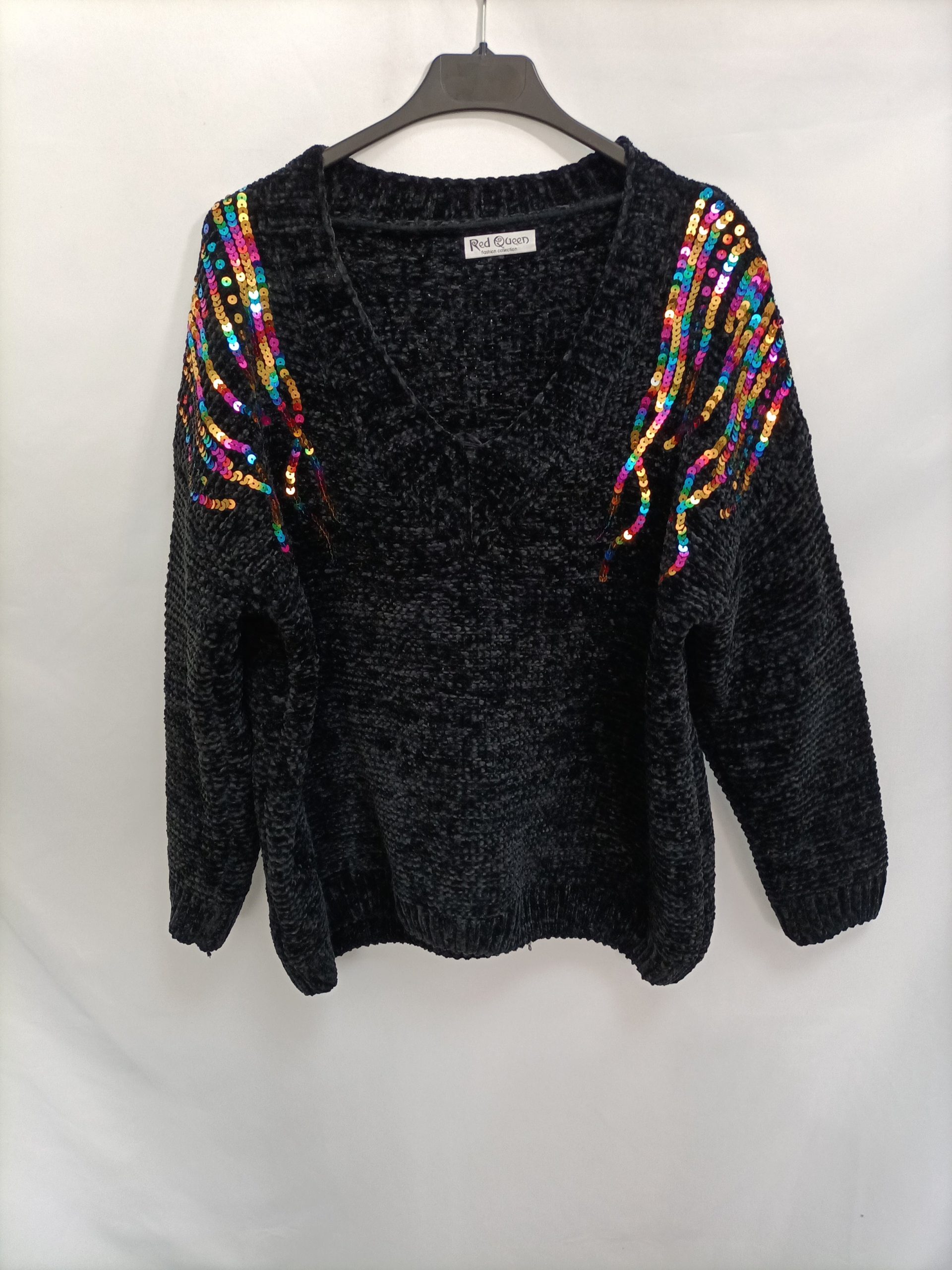 RED QUEEN. Jersey negro lentejuelas T.U (m/l)