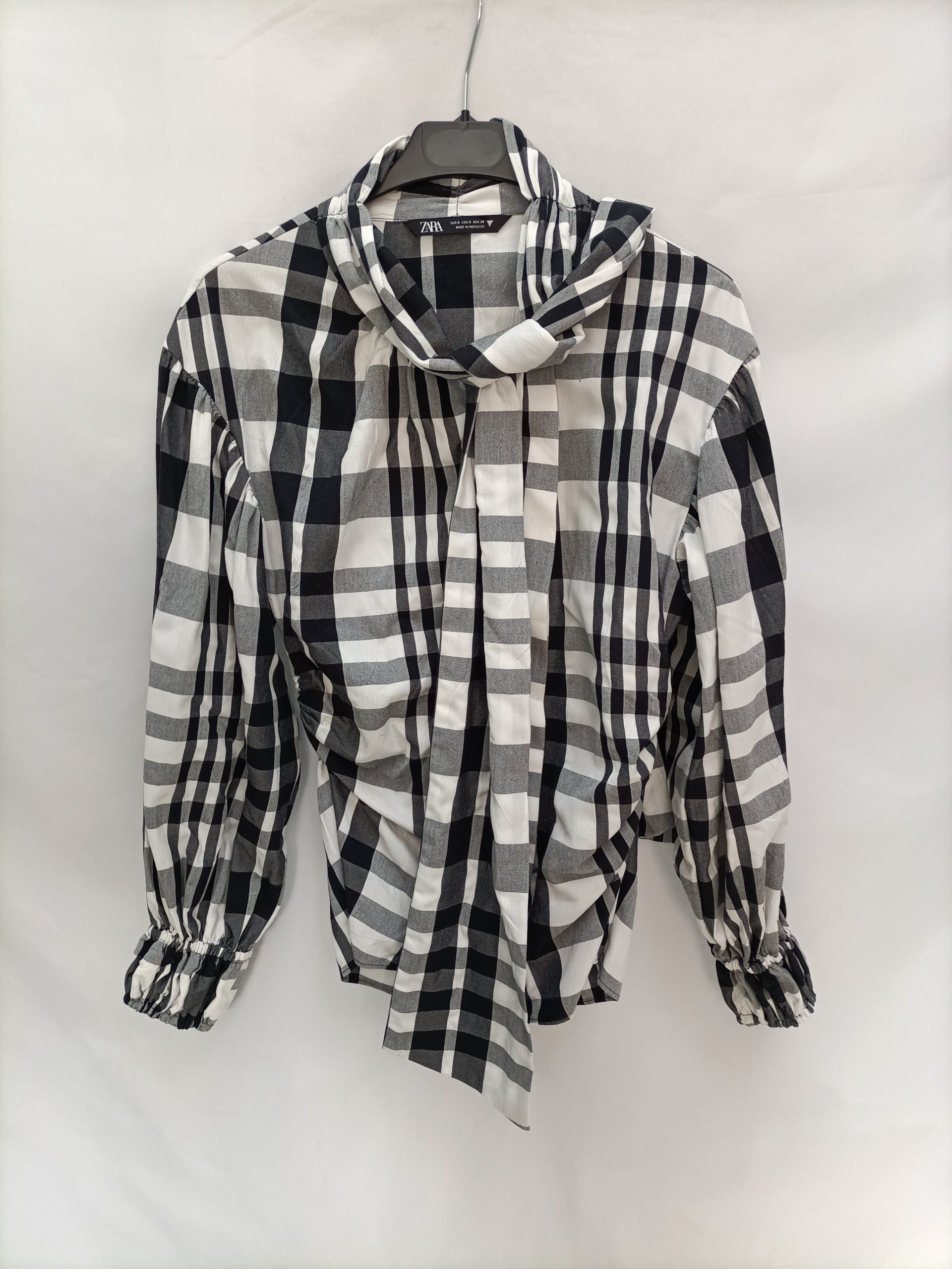ZARA. Camisa cuadros fruncida T.s