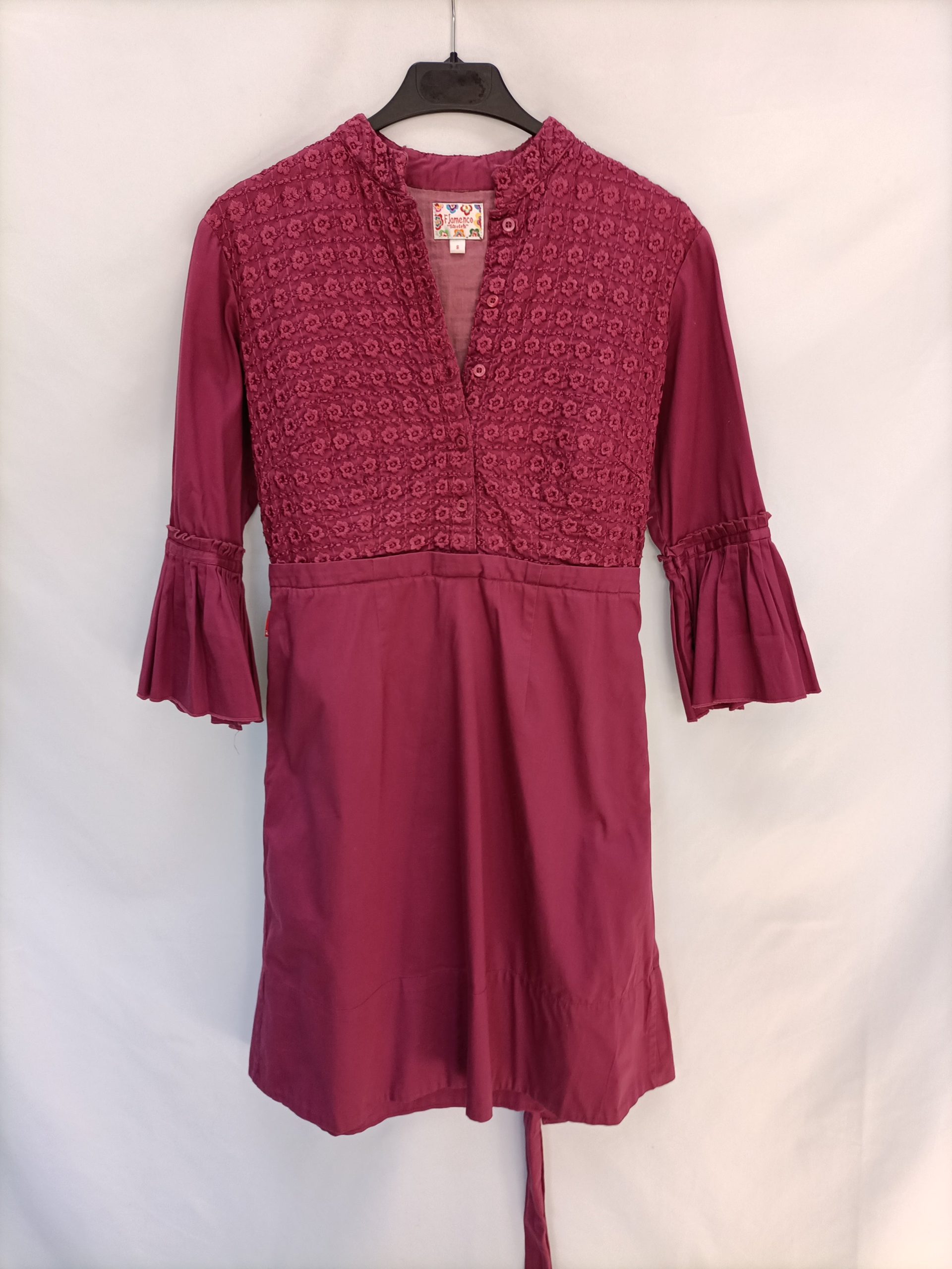 FLAMENCO. Vestido bordado rosa T.s