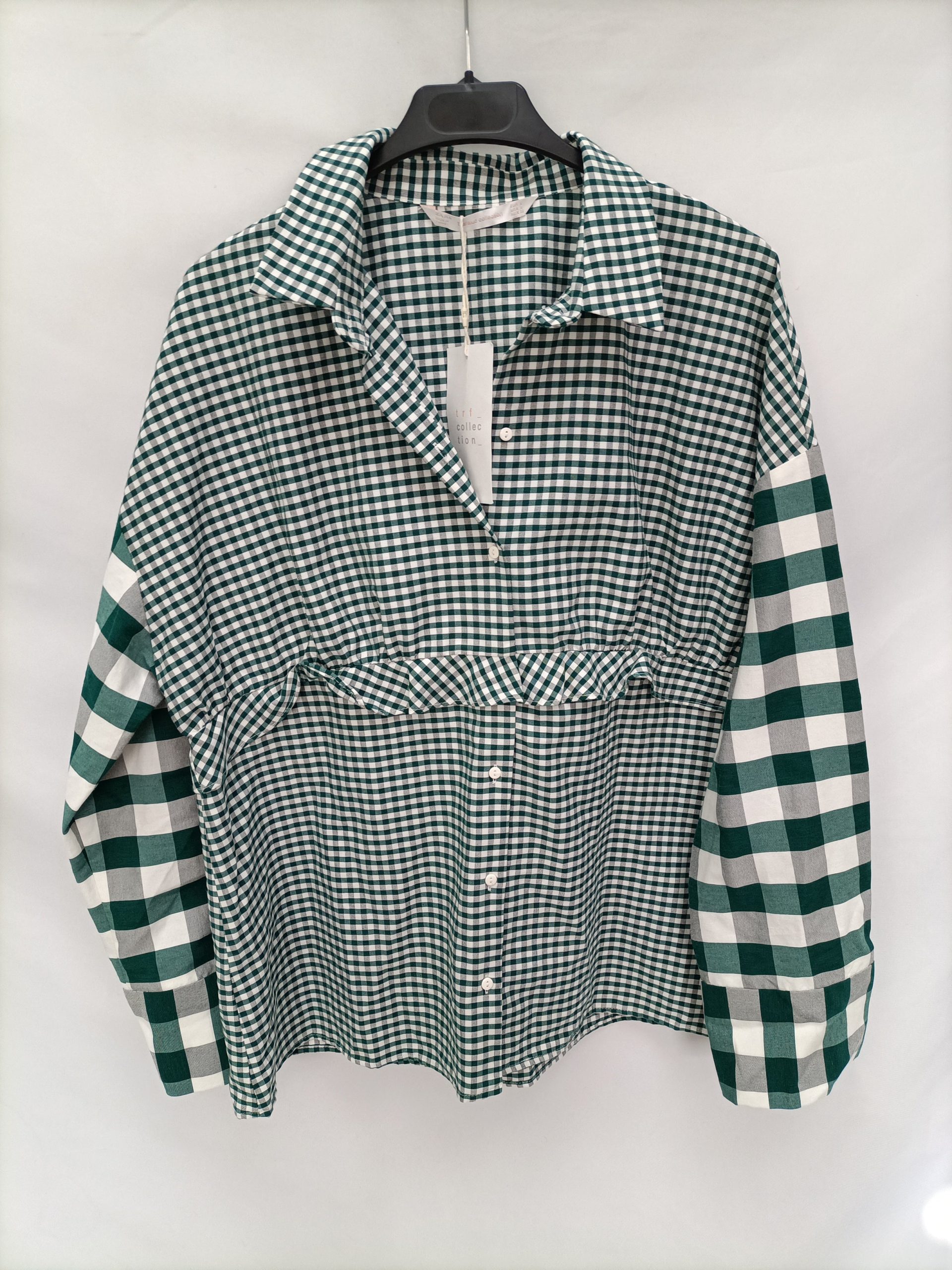 ZARA. Camisa cuadros verdes T.l