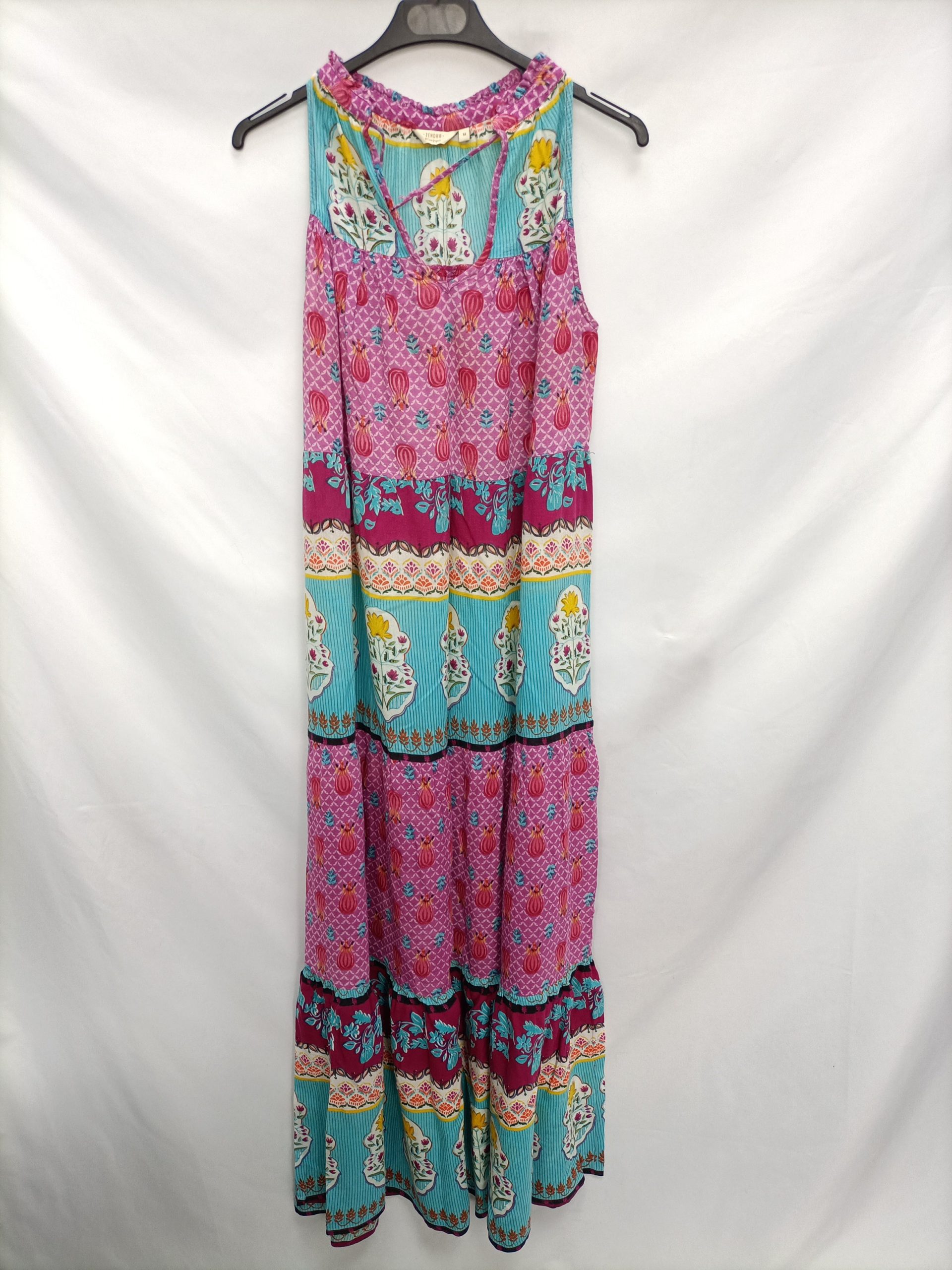 ZENDRA. Vestido flores turquesa y rosa T.m