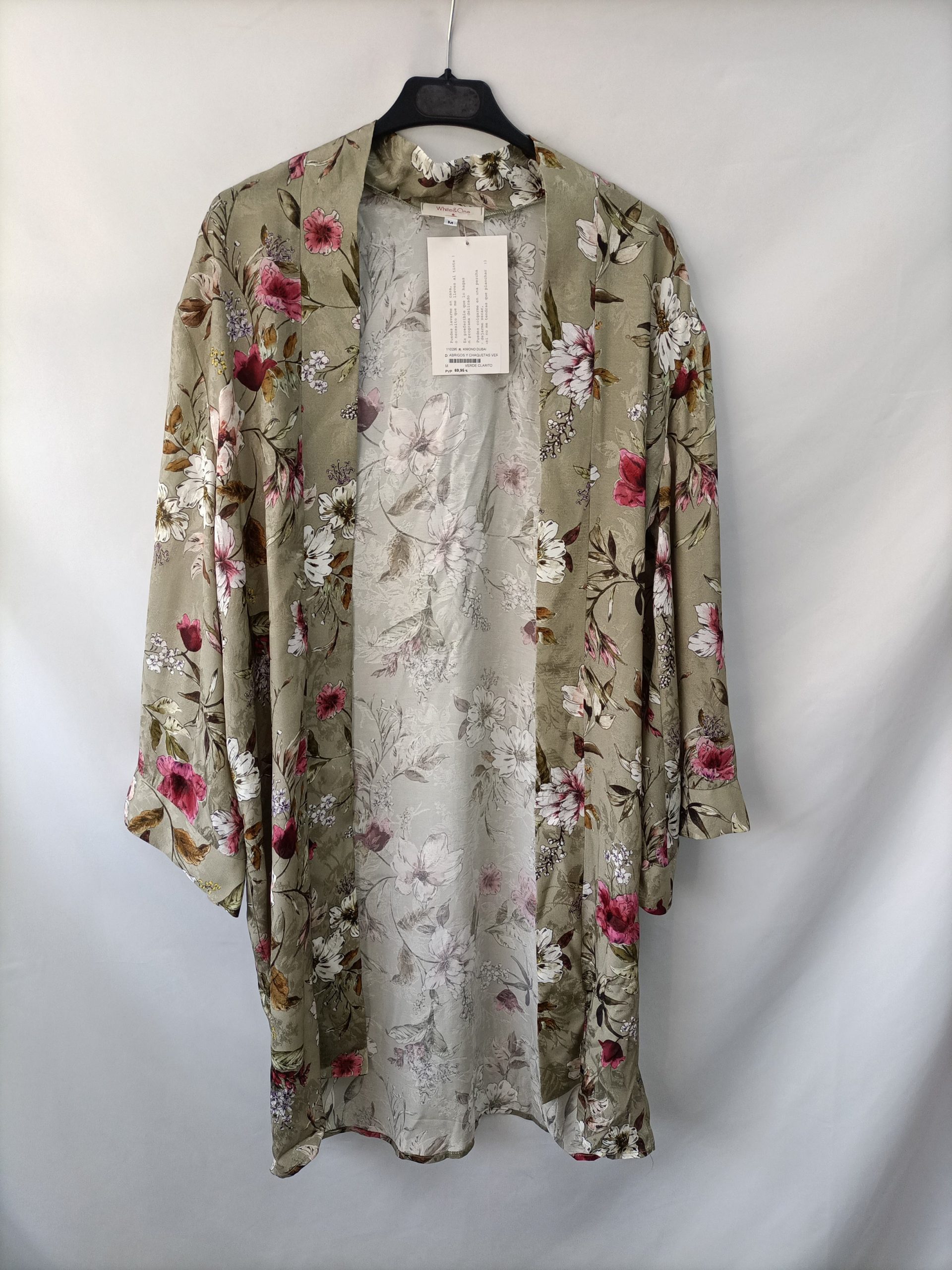 WHITE &ONE. Kimono verde flores T.m