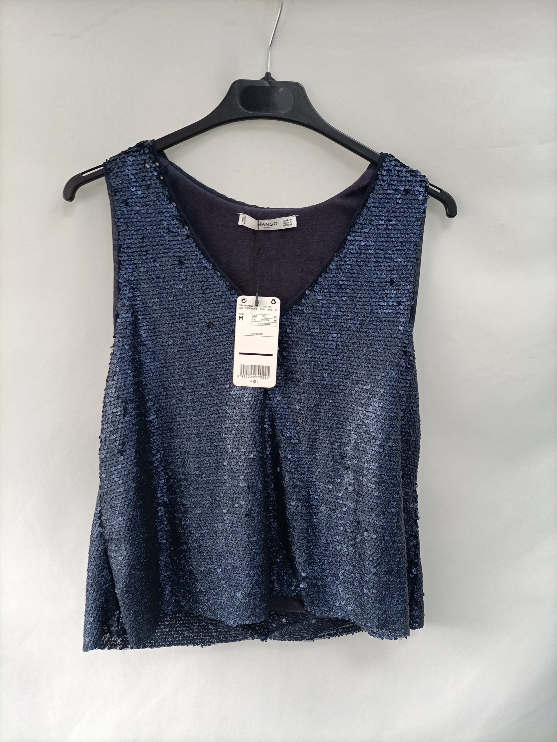 MANGO. Top lentejuelas azules T.m