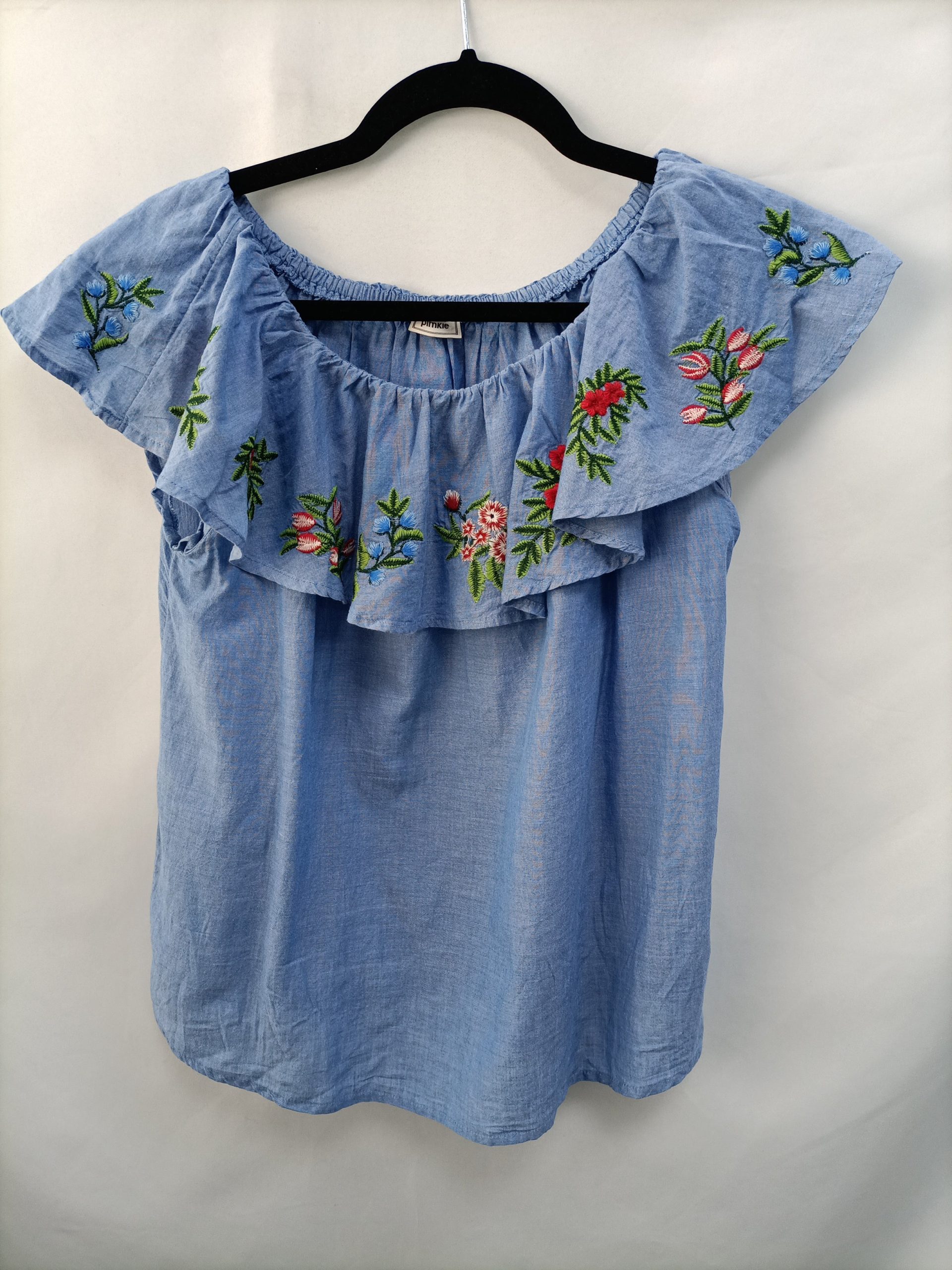 PIMKIE. Top bordado azul T.u(m/l)