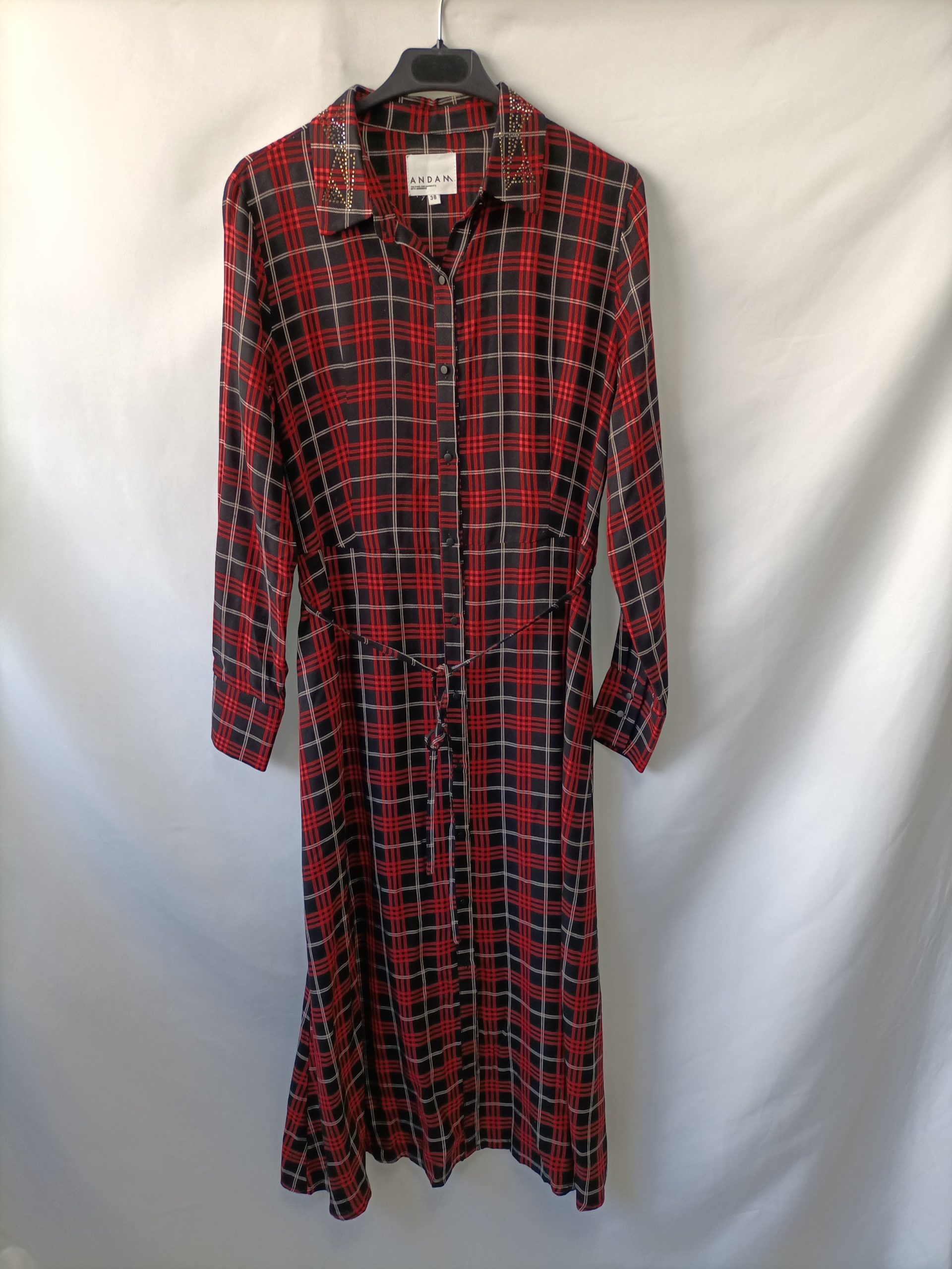 ANDAM. Vestido largo cuadros T.38