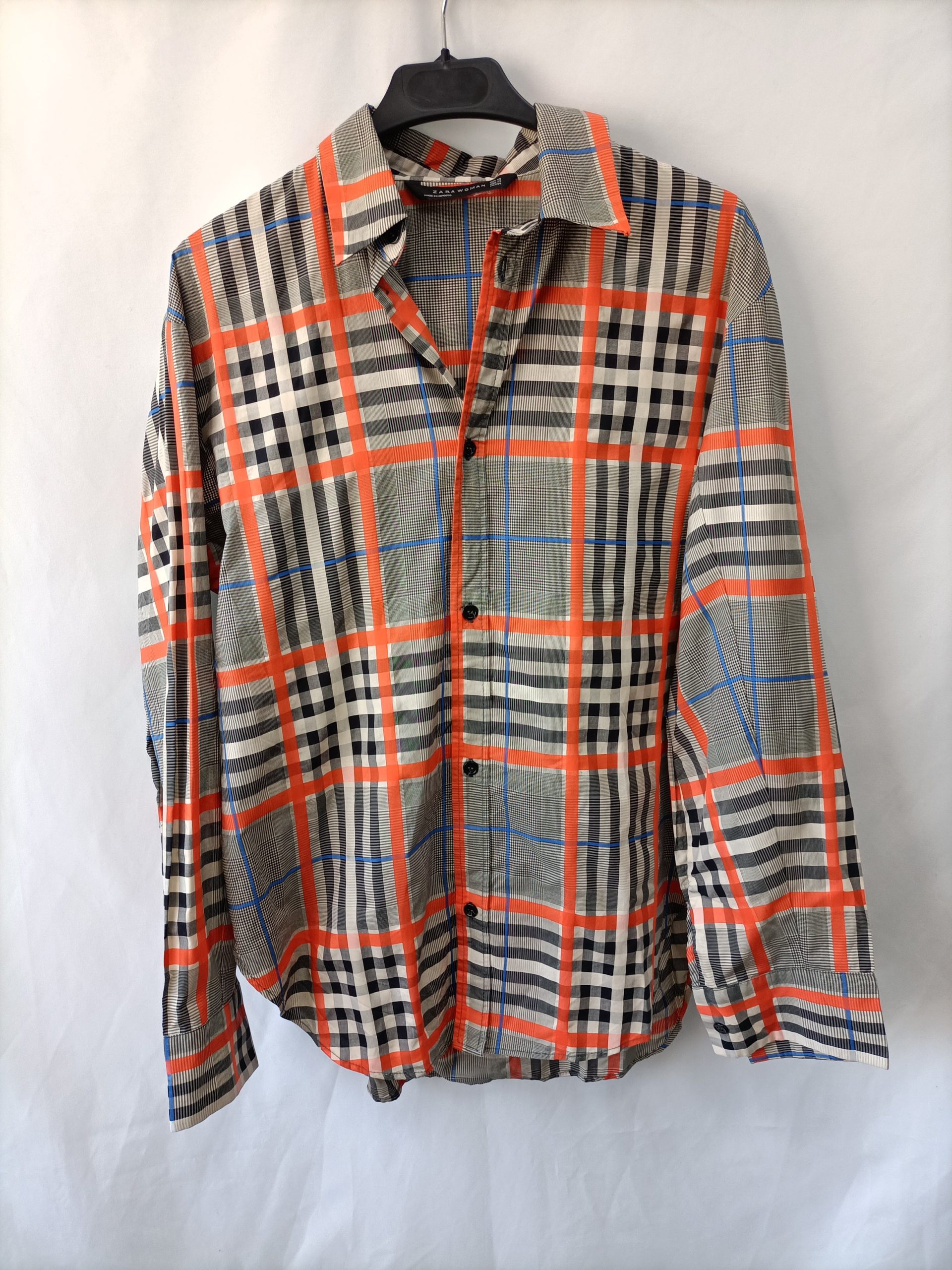 ZARA.Camisa oversized rayas y cuadros T.L