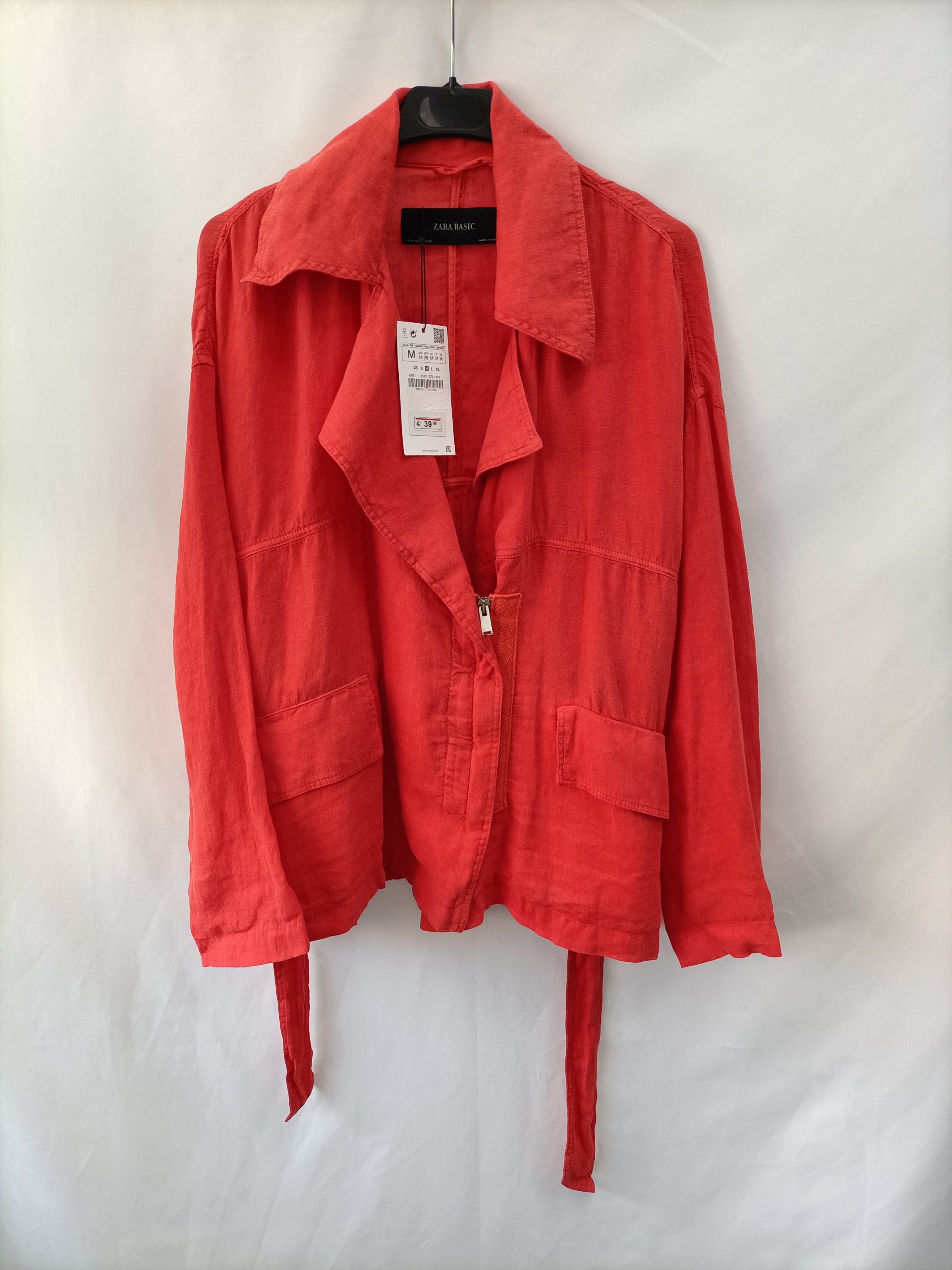 ZARA. Chaqueta roja lino T.m