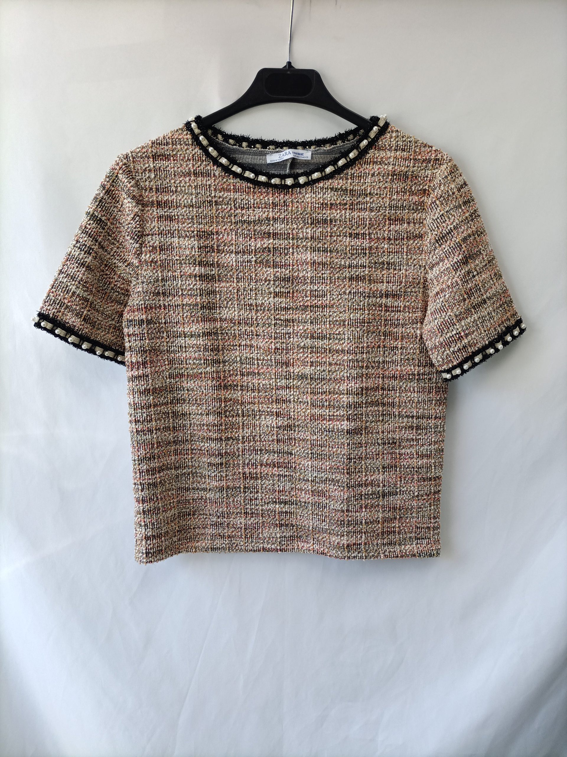 ZARA. Top tweed perlas T.s