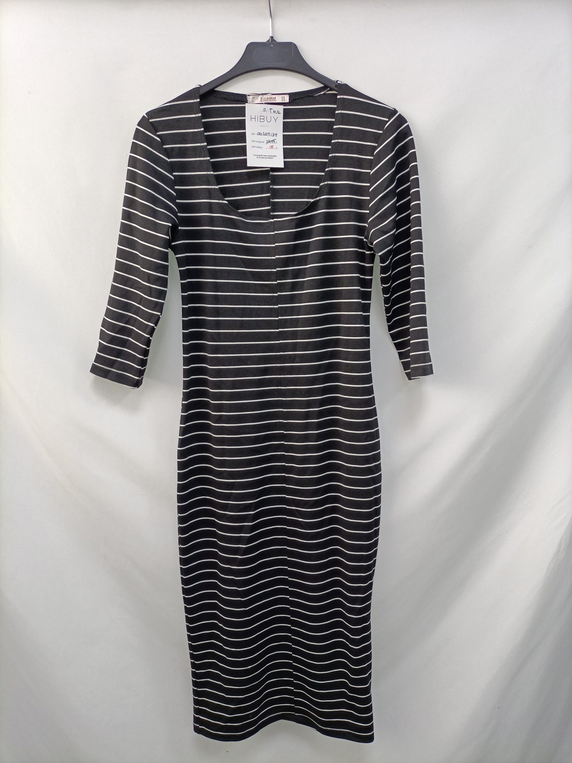 PULL&BEAR.Vestido midi elástico rayas T.L