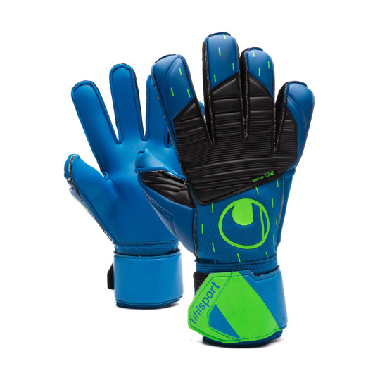 Guante de porteros Uhlsport Super Contact Aquasoft Pacific Blue-Black-Fluor Green