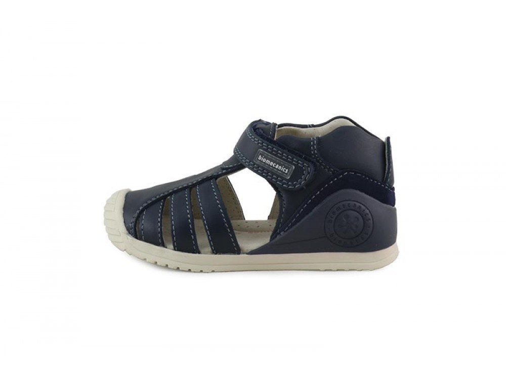 Sandalia bota en piel azul con velcro Biomecanics