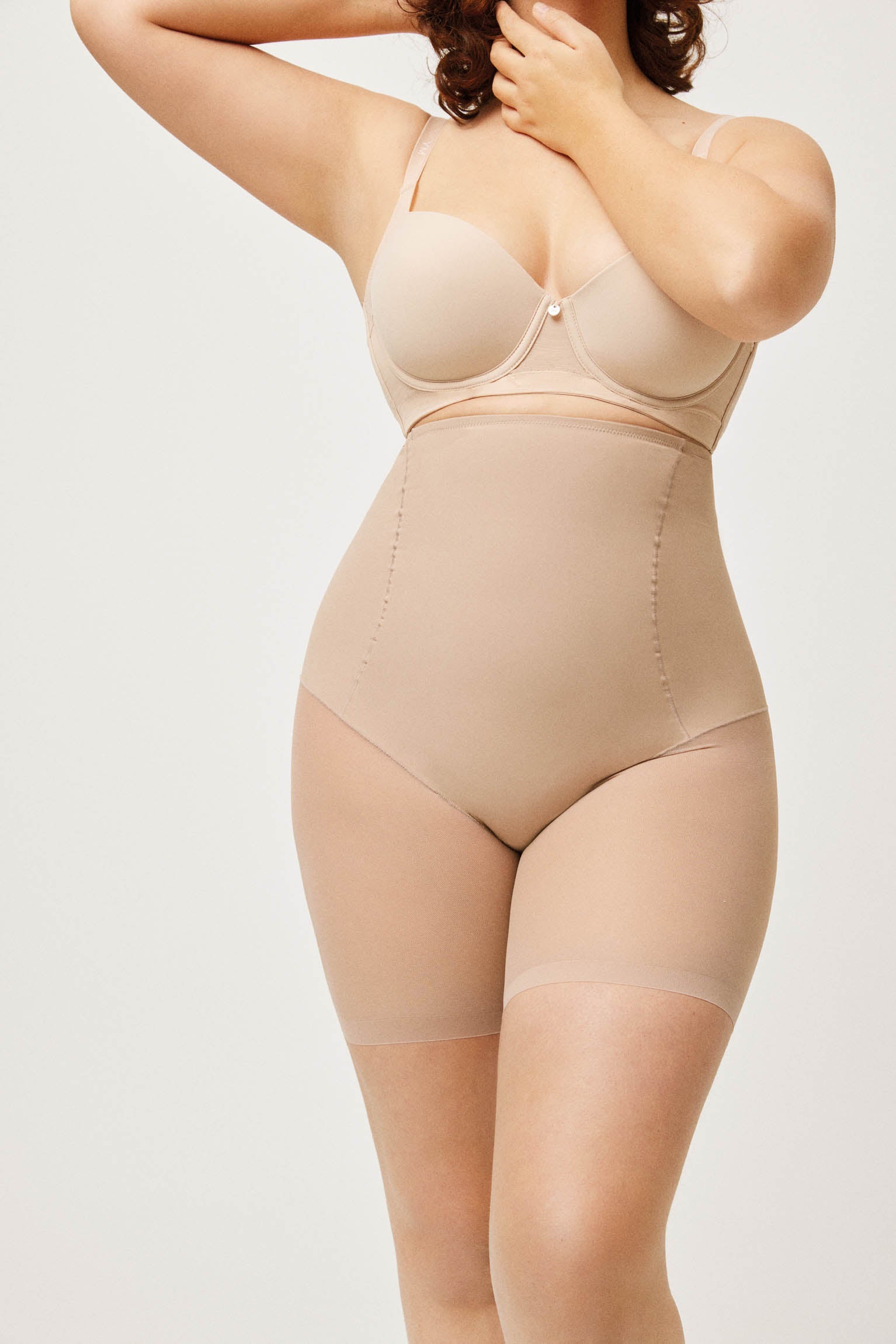 Faja alta abdominal reductora tejido de tul compresión media visón