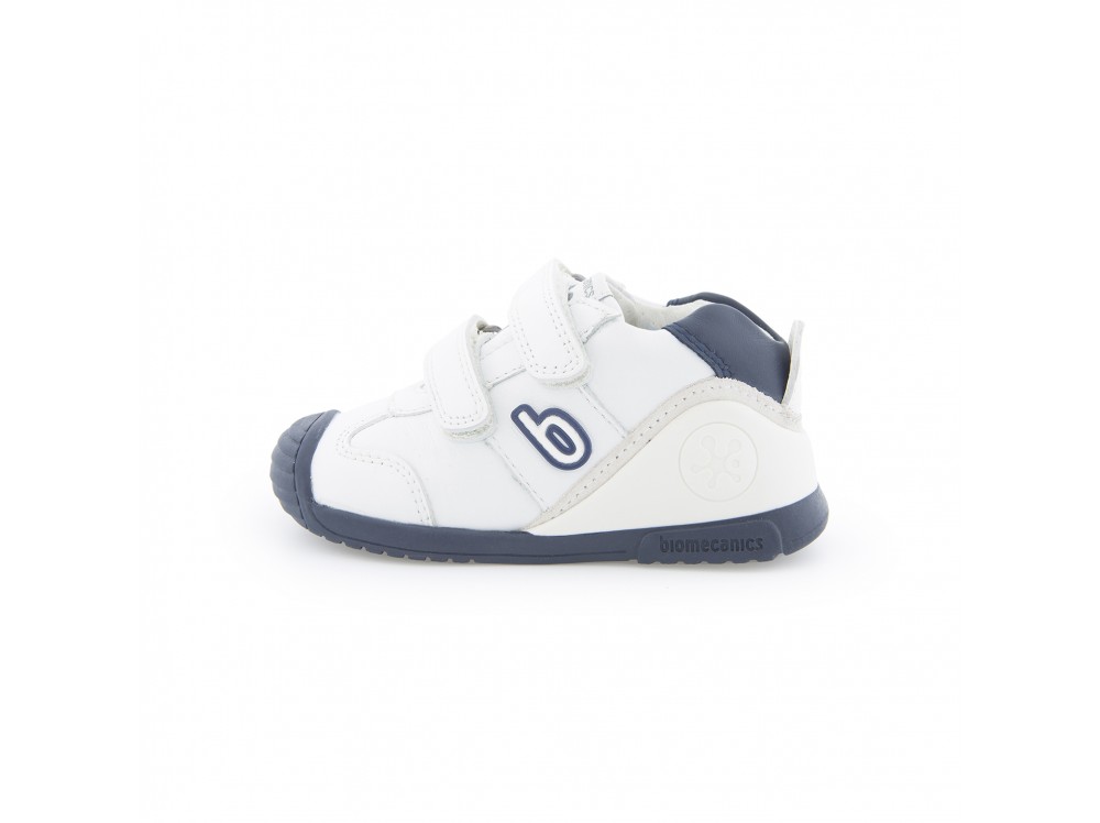 Deportiva de piel blanca y azul con doble velcro 221001 Biomecanics