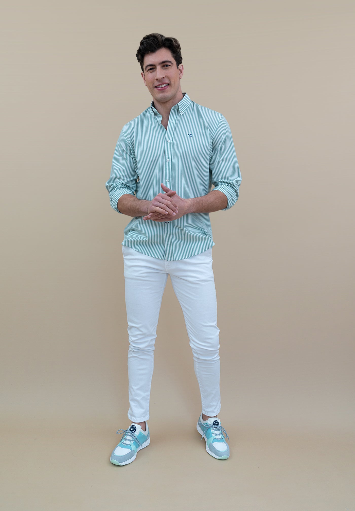 Camisa Chambray Rayas Verde Agua