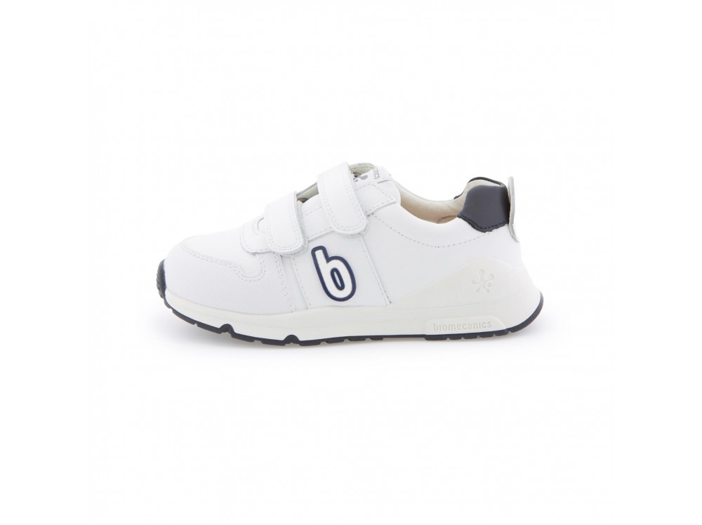 Deportiva de piel blanca y azul con doble velcro 231005 de Biomecanics