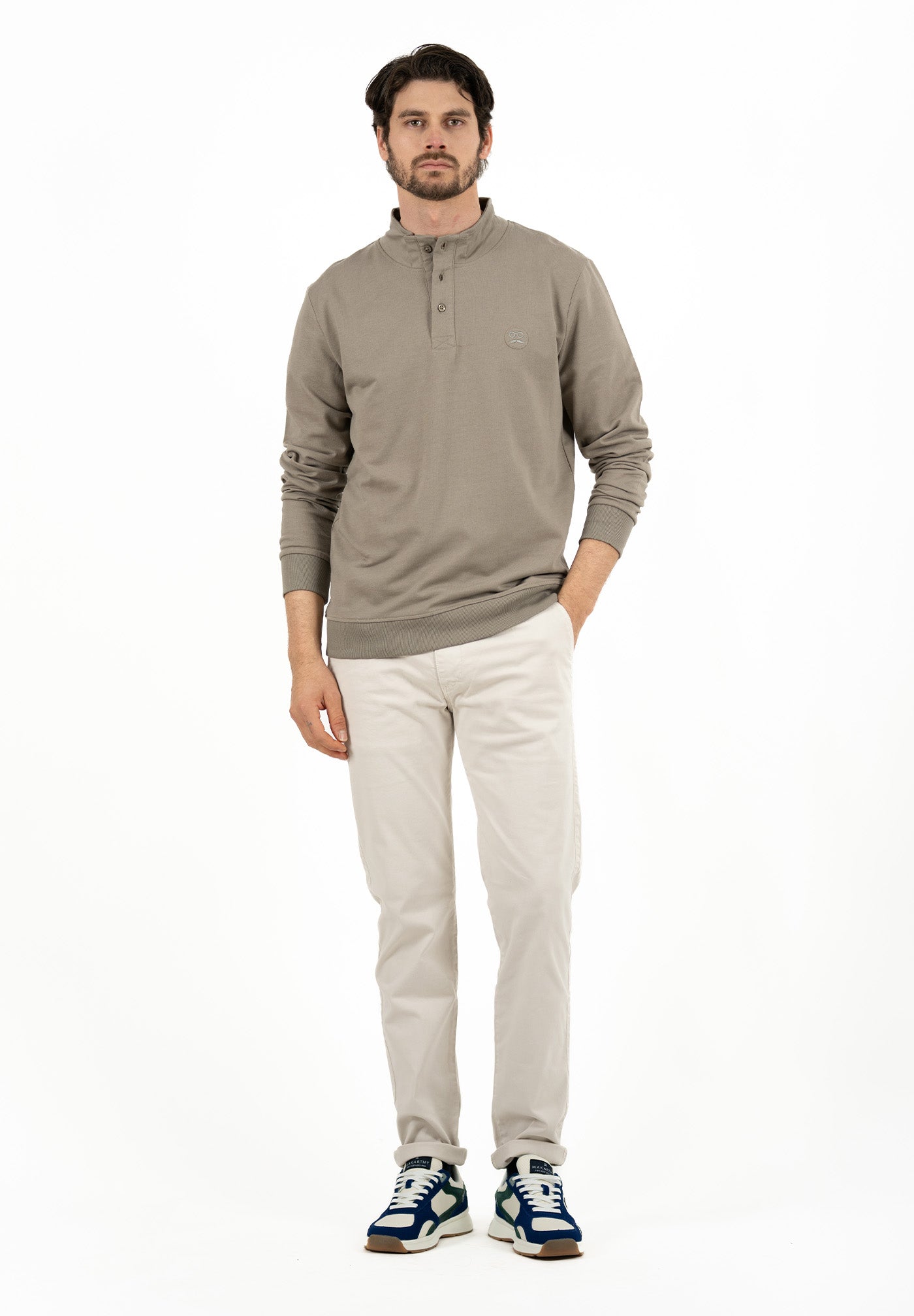 Sudadera Cuello Alto Botón Kaki