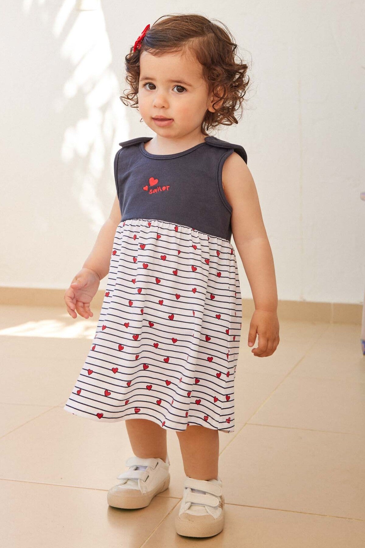 Vestido bebé sin mangas marinero corazones