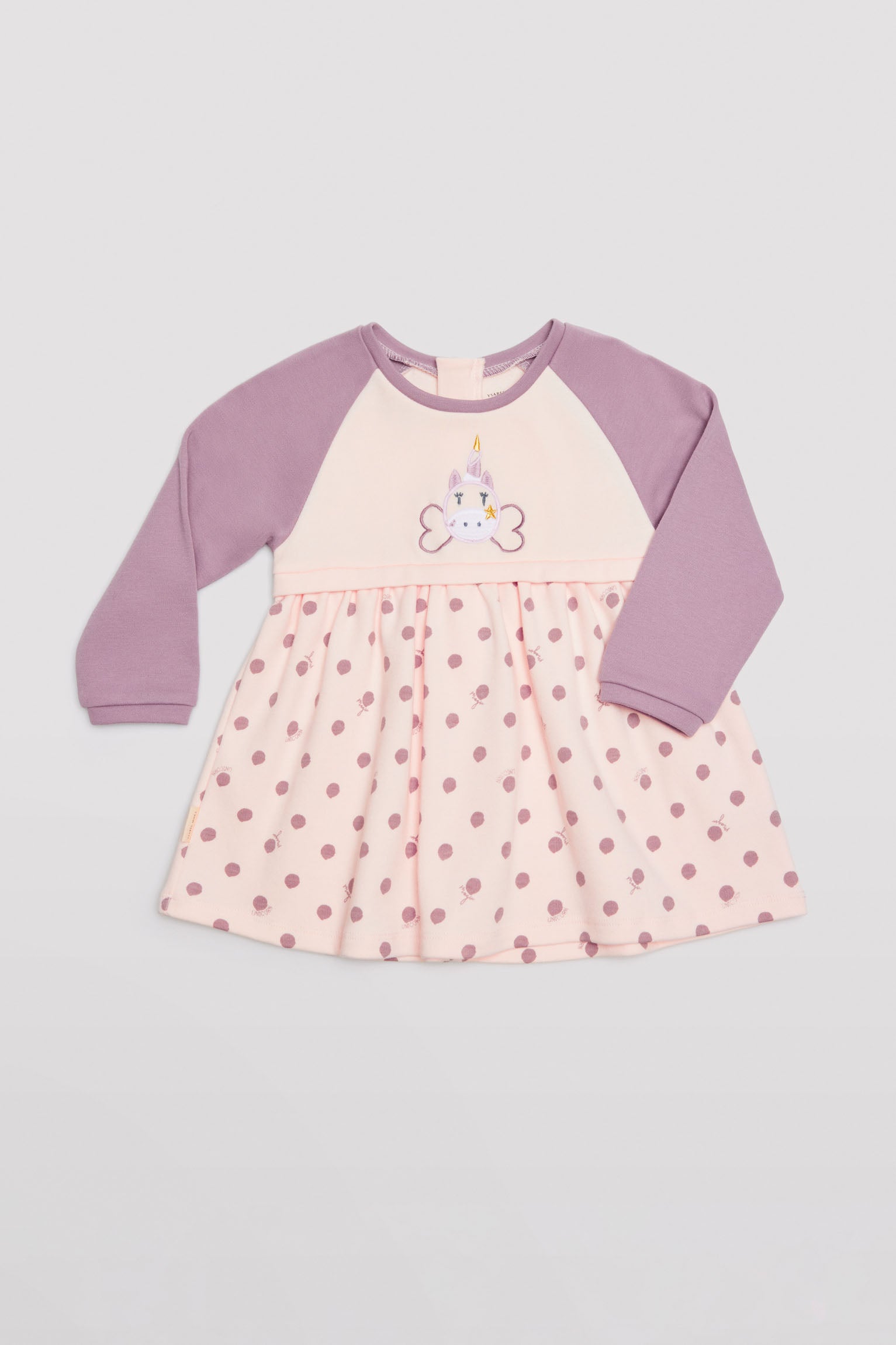 Vestido bebé manga larga estampado unicornio y puntos rosa
