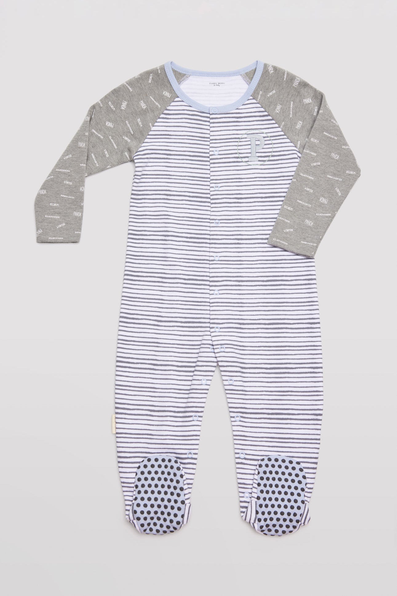 Pelele bebé manga larga rayas gris