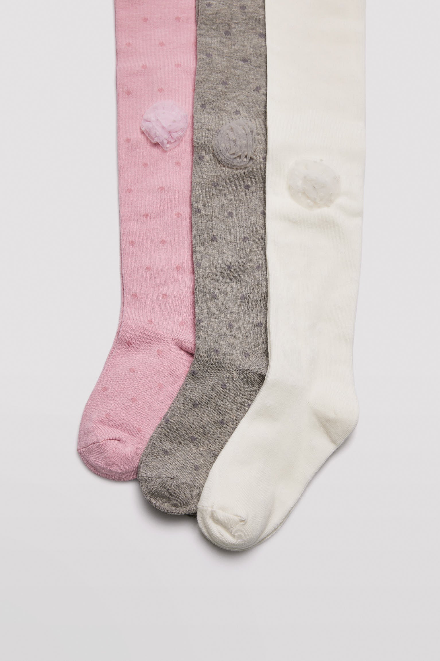 Pack 3 calcetines leotardos de niña punteados detalle de flor