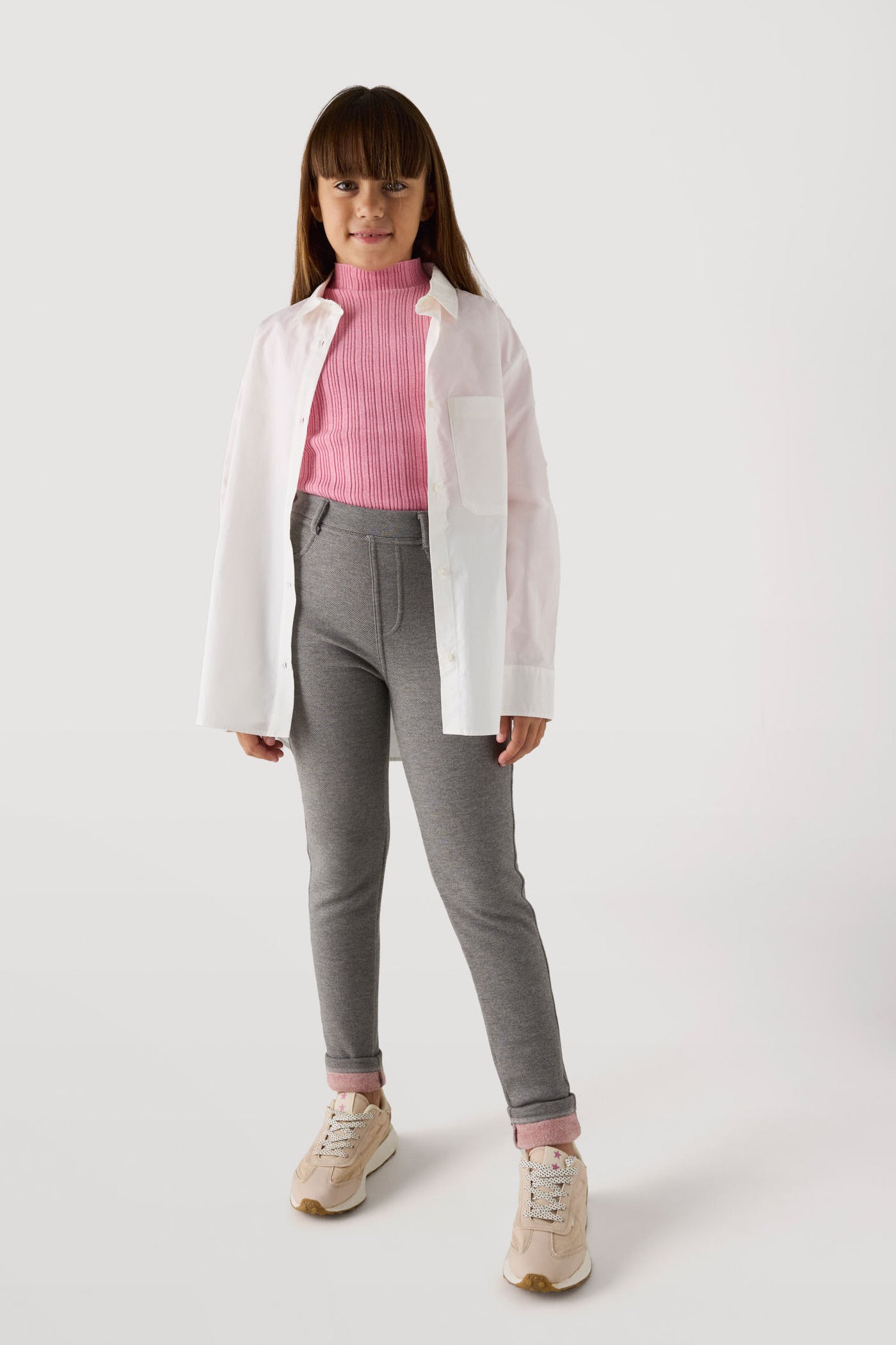 Leggings de niña térmicos con bolsillos traseros gris