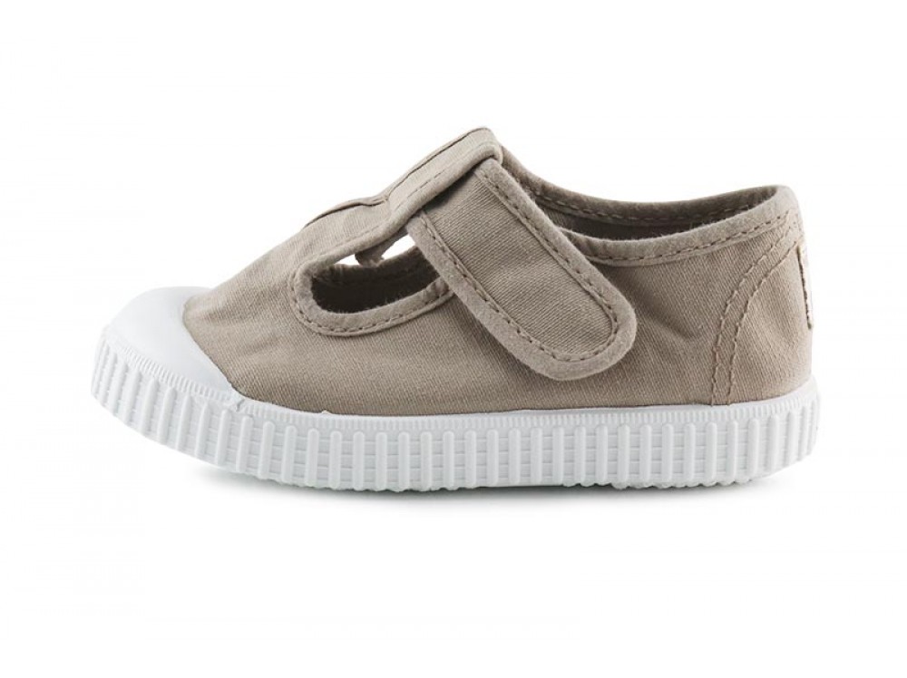 Sandalia de lona beige lavado con velcro Victoria