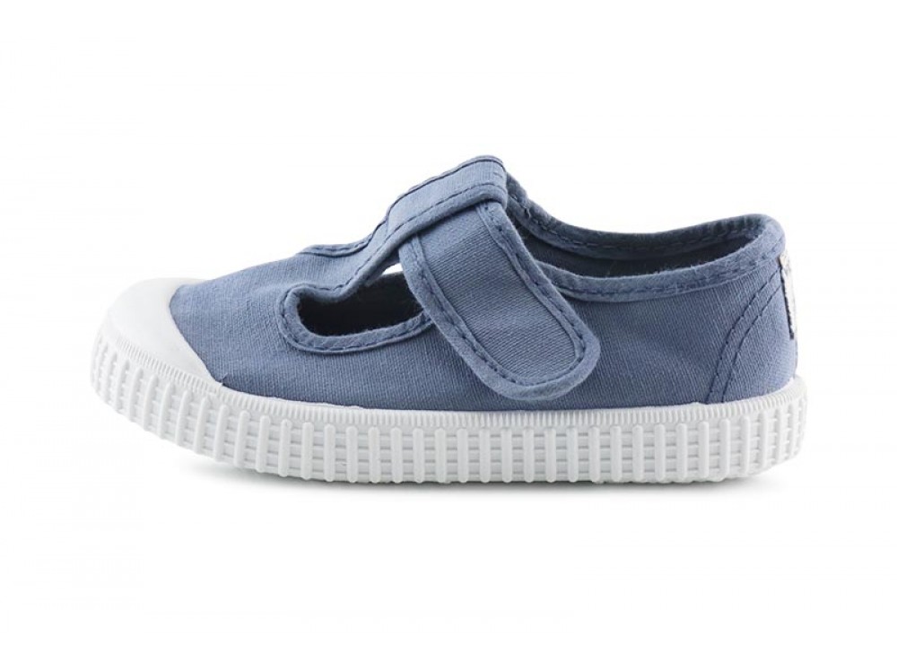 Sandalia de lona azul jeans lavado con velcro Victoria