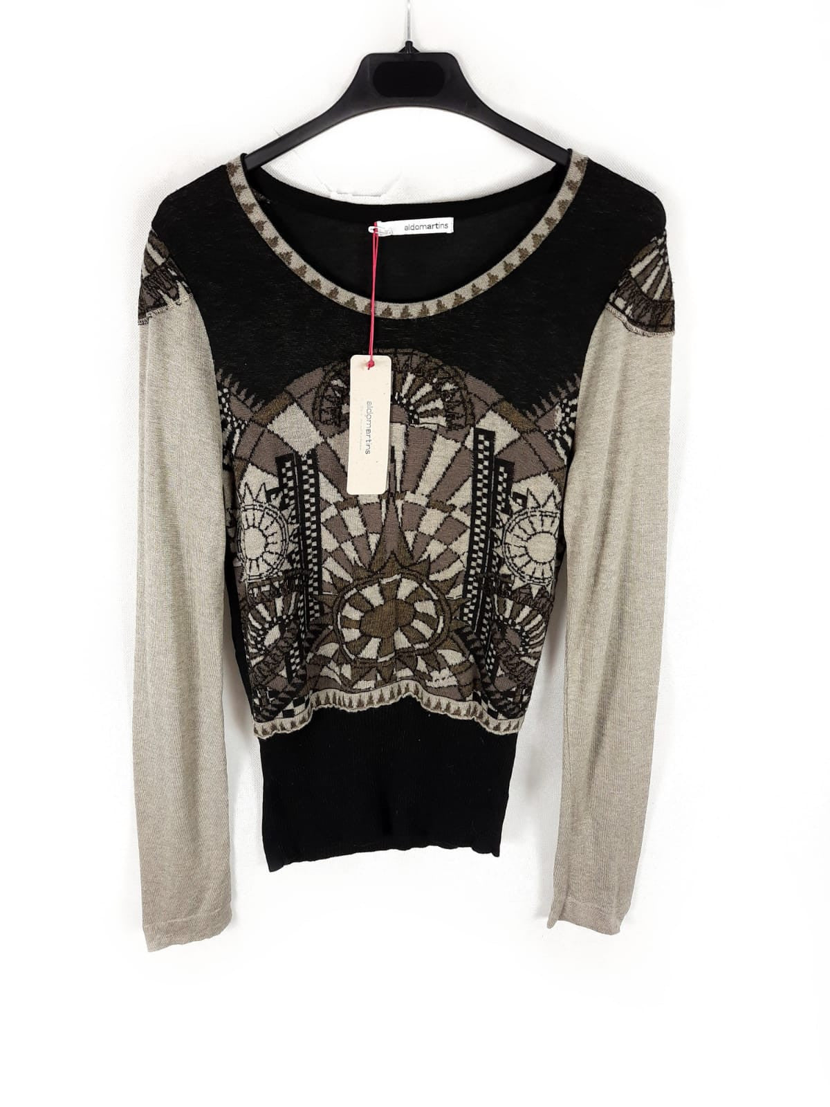 ALDOMARTINS. Jersey estampado negro y beige T.40